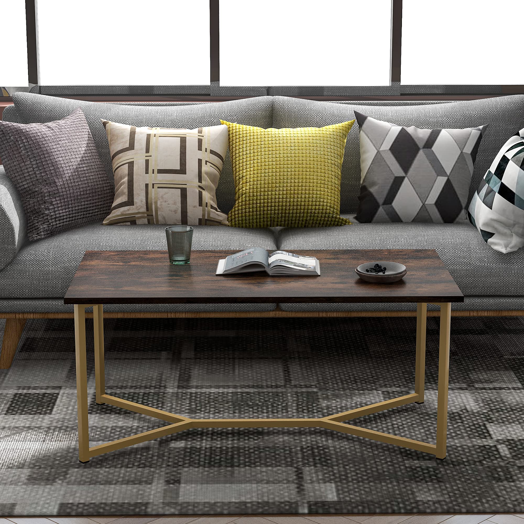 Modern Rectangle Wooden Coffee Table with Drawer & X-Leg Base - Stylish Side Table, Console Table for Living Room, Bedroom & Office - Perfect for Holding Drinks, Books & Decor