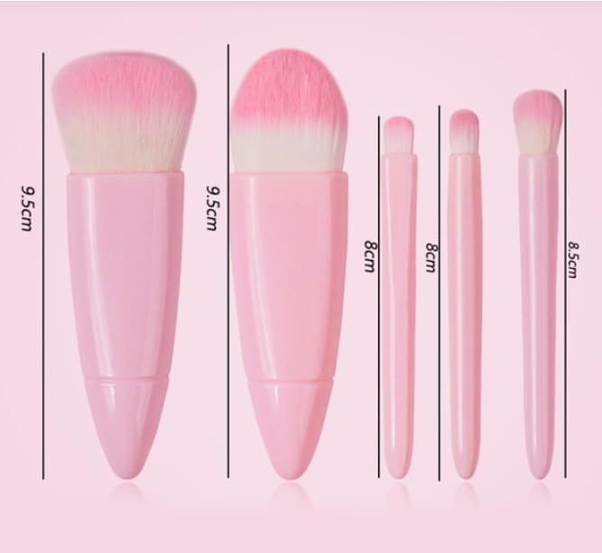 5-Piece Mini Travel Makeup Brush Set with Mirror - Compact Cosmetic Brushes for Foundation, Powder, Concealer, Eyebrow, Eyeshadow, Blush & Lip Gloss | Perfect for On-the-Go Touchups, Travel Kits & Small Makeup Bags