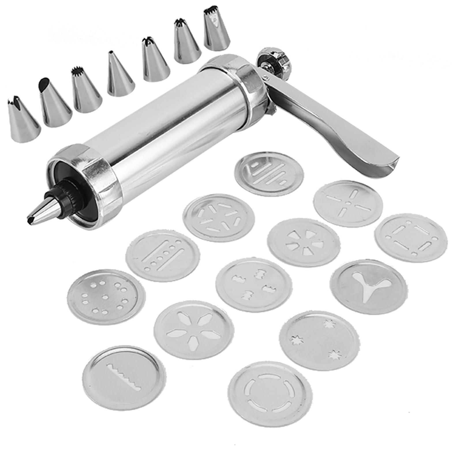 Aluminum Alloy Cookie Press Gun Kit - Stainless Steel Biscuit Maker with 24 Nozzle Tips for Baking, Cake Decorating & Pastry Piping | Perfect for Christmas Cookies, DIY Desserts & Home Baking Gifts