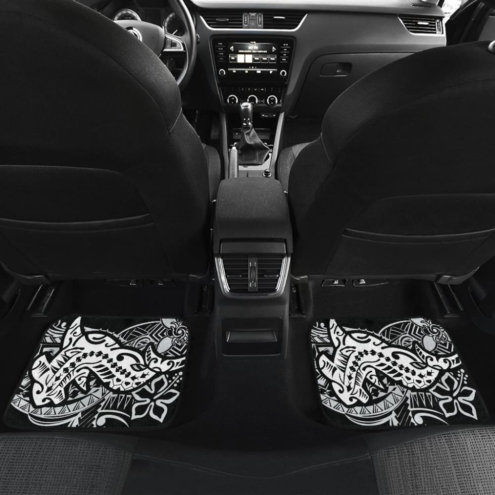 Premium Black & White Hawaiian Polynesian Shark Tattoo Design Car Floor Mats - Non-Slip, Custom Fit for Most Vehicles - Perfect for Beach Lovers & Tropical Car Decor