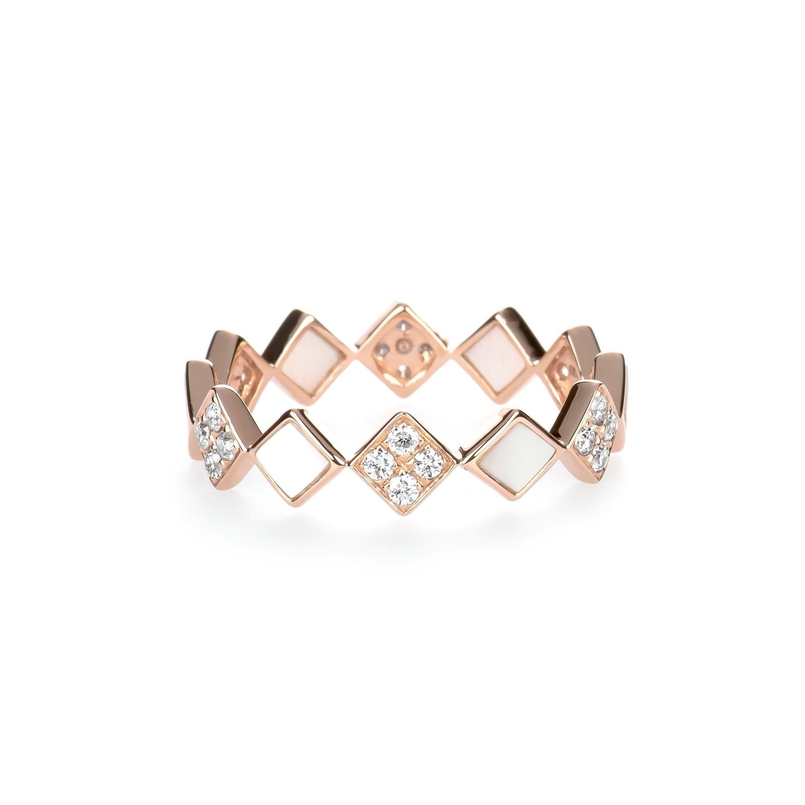 14k Rose Gold Diamond and Mother of Pearl Eternity Ring - Stackable Wedding Band, Anniversary Gift for Her, Perfect for Bridal Jewelry and Special Occasions
