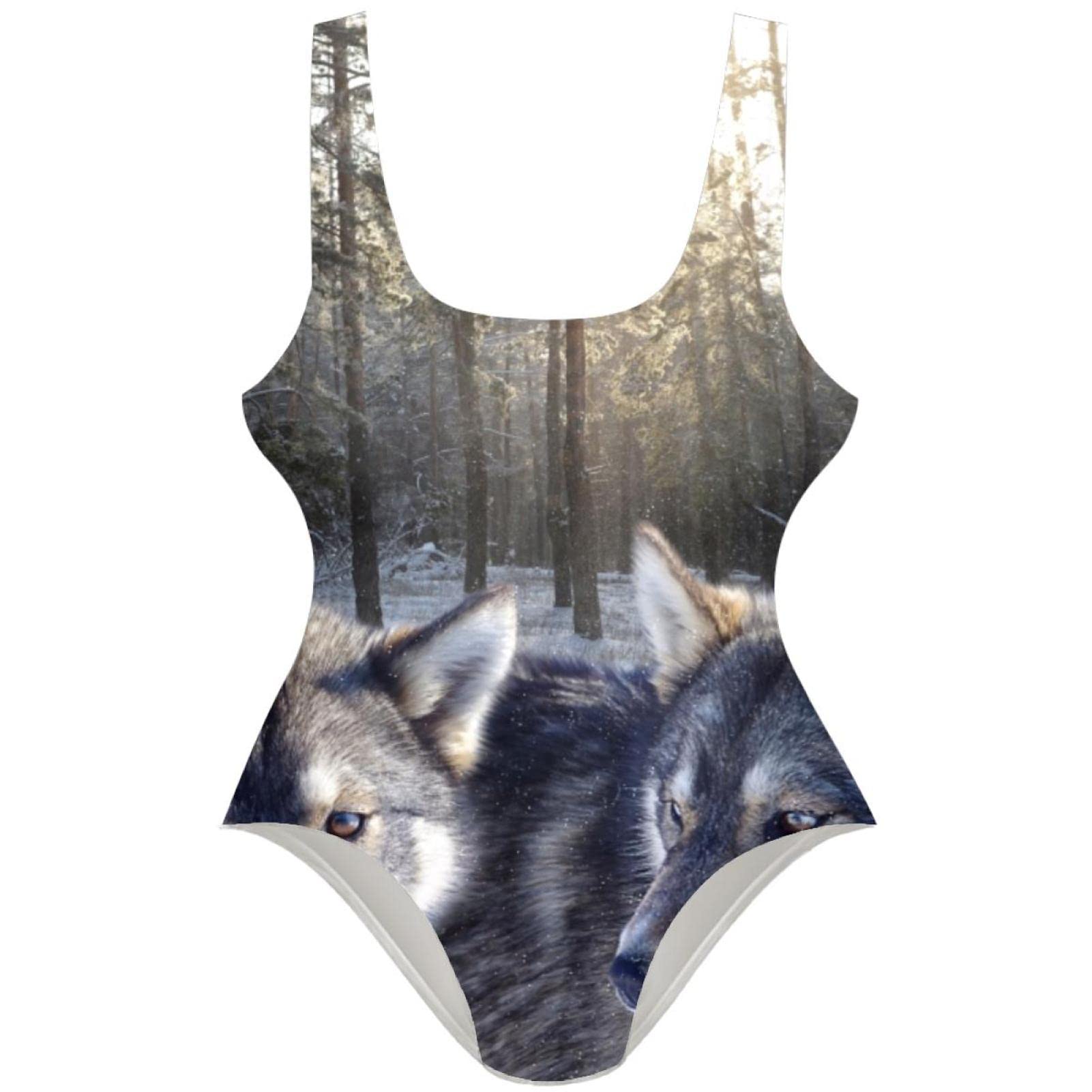 Wolf Couple Love Women's One Piece Swimsuit - Sexy U Back Bikini Swimwear for Beach, Pool & Vacation | Romantic Matching Swimsuits for Couples