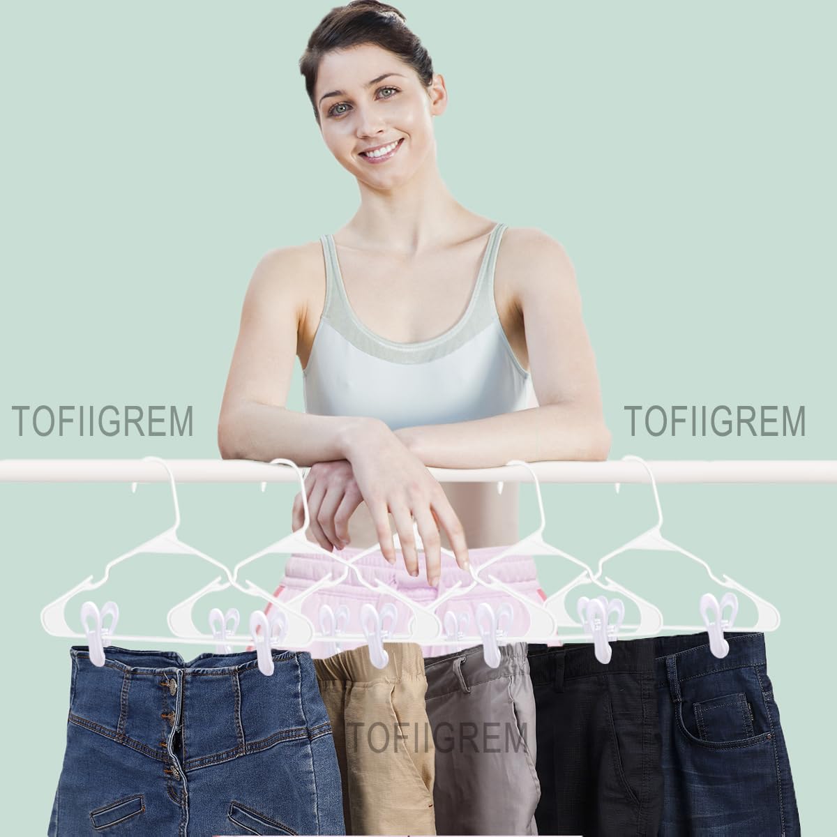 60 Pack White Plastic Hanger Clips - Multi-Purpose Clothes Clips for Skirts, Pants & Home Organization - Strong Finger Grips for Closet, Office & Travel Use
