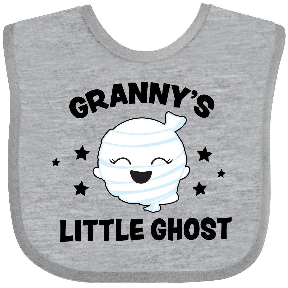 Inktastic Cute Granny's Little Ghost with Stars Baby Bib - Soft Cotton Drool Bib for Infants, Toddler Feeding & Messy Playtime