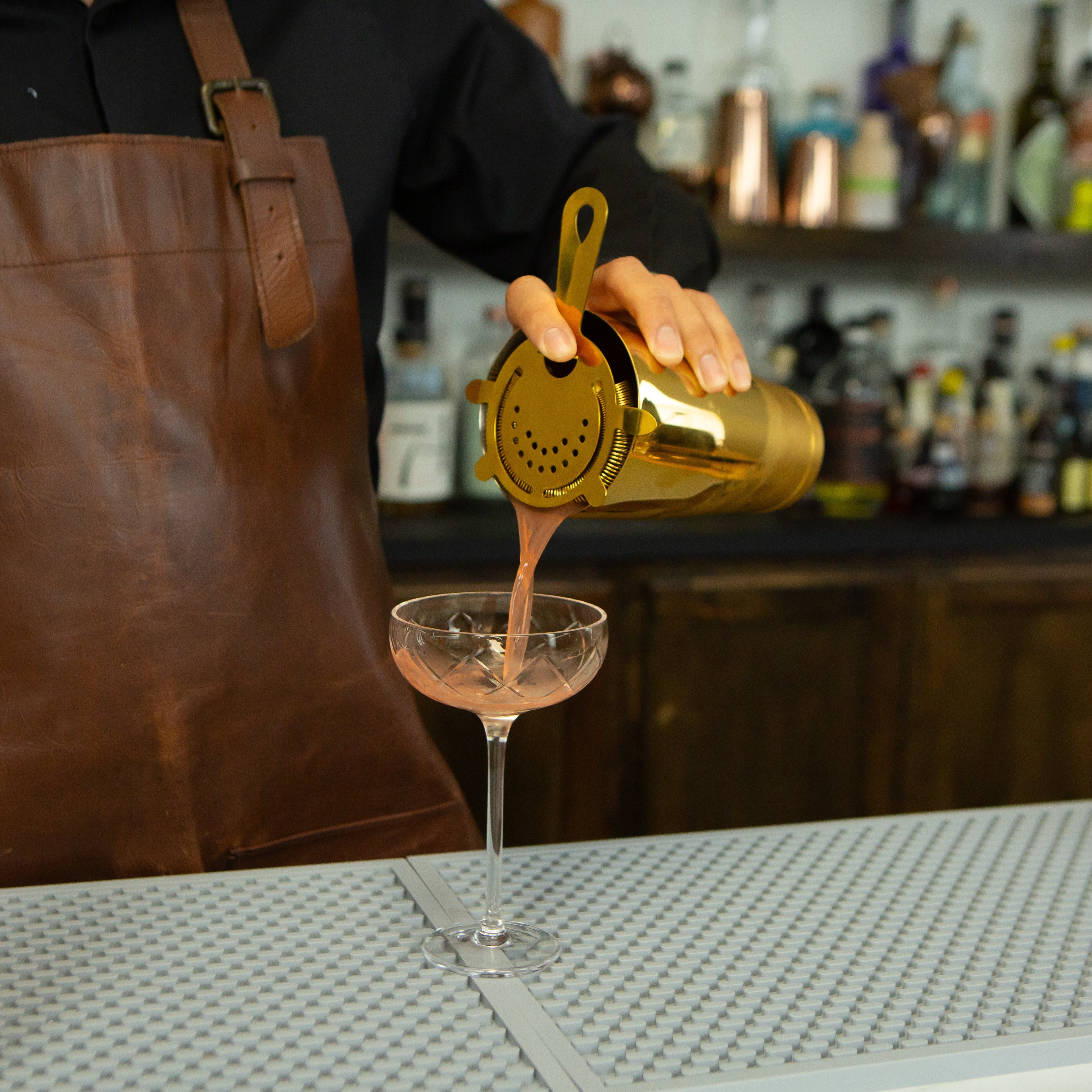 Premium 4-Prong Hawthorne Cocktail Strainer in Gold - Perfect for Mixing Classic & Craft Cocktails at Home or Bar Use