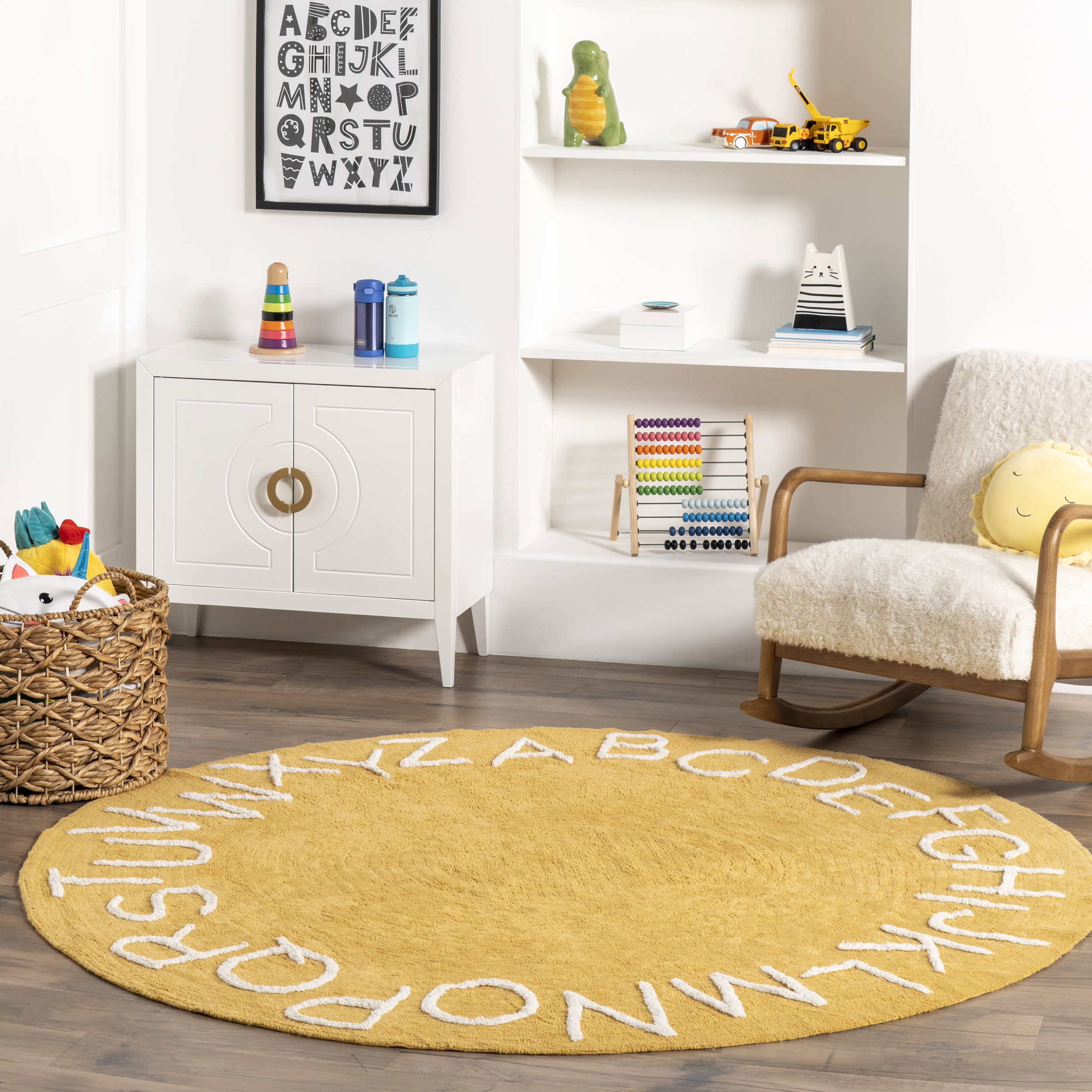 Alphabet Nursery Washable Rug for Kids - Soft Non-Slip Educational Playmat - Yellow | Perfect for Baby Rooms, Daycare Centers & Learning Play Areas