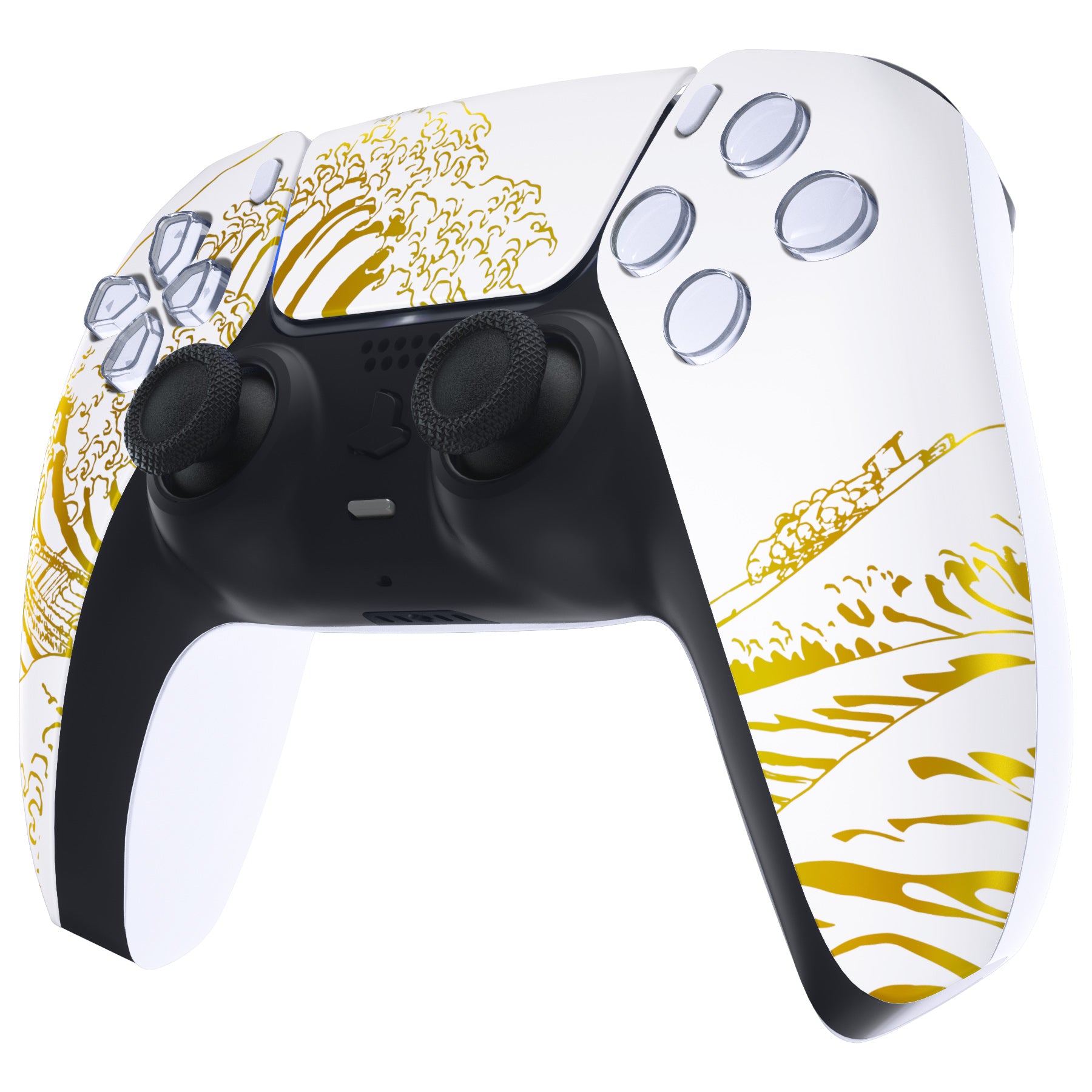 eXtremeRate PS5 Controller Front Housing Shell Replacement - Compatible with BDM 010/020/030/040/050, Golden Wave Off Kanagawa Design, White - DIY Customization for Enhanced Gaming Experience