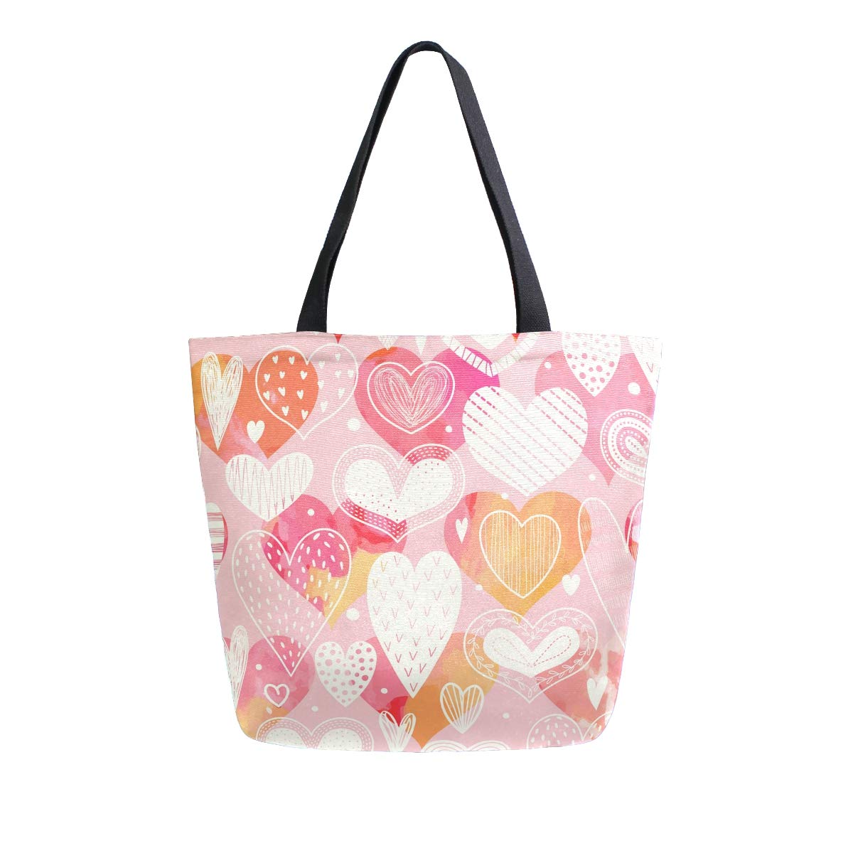 ALAZA Women's Pink Polka Dot Geometric Canvas Tote Bag - Large Reusable Cotton Shoulder Purse for Work, Travel, Shopping & Grocery | Perfect for Office Commute, Beach Trips and Daily Errands