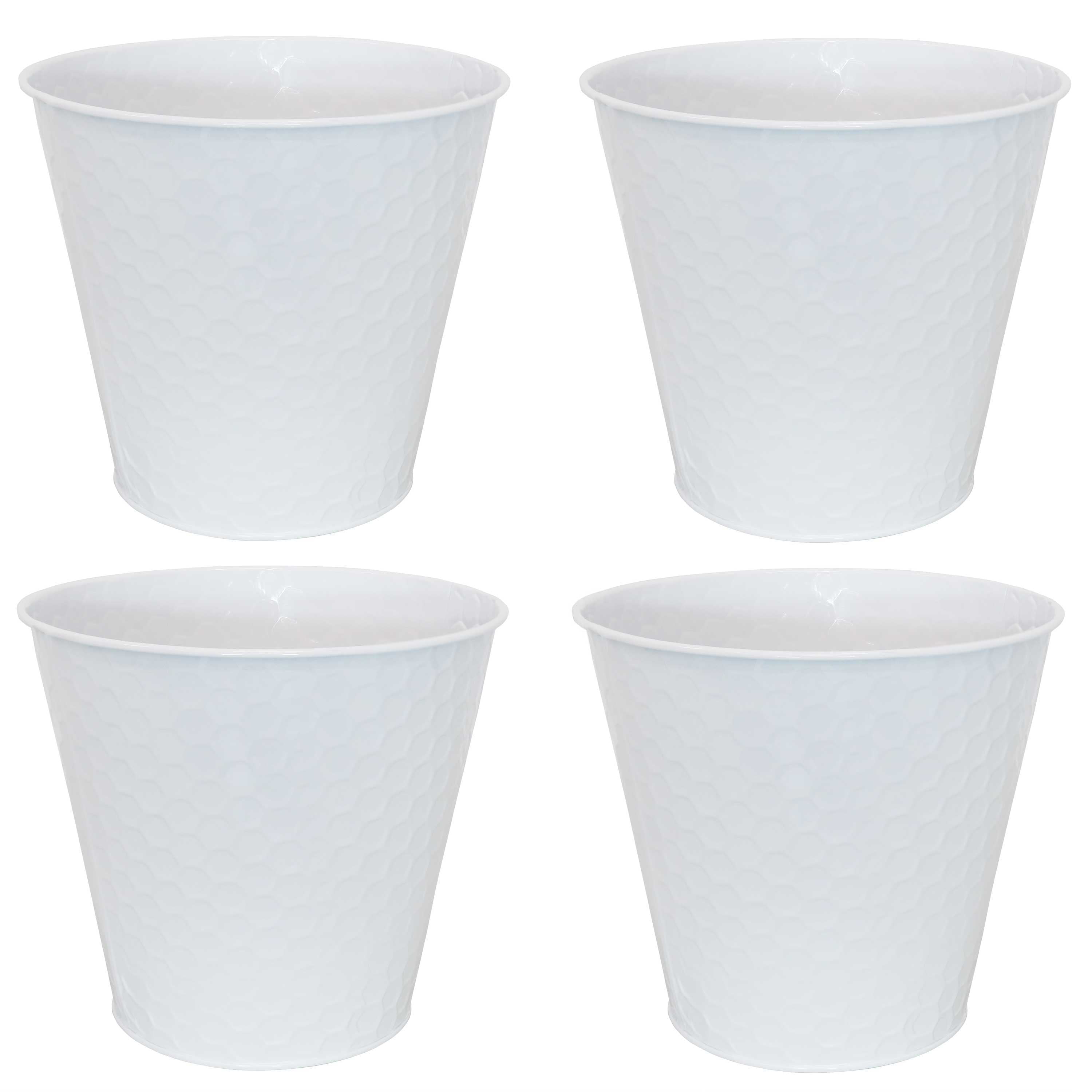 Galvanized Steel Buckets with Hexagon Pattern - Set of 4 Rust-Proof Decorative Pails for Farmhouse, Garden & Outdoor Decor | Perfect for Planters, Storage & Home Organization