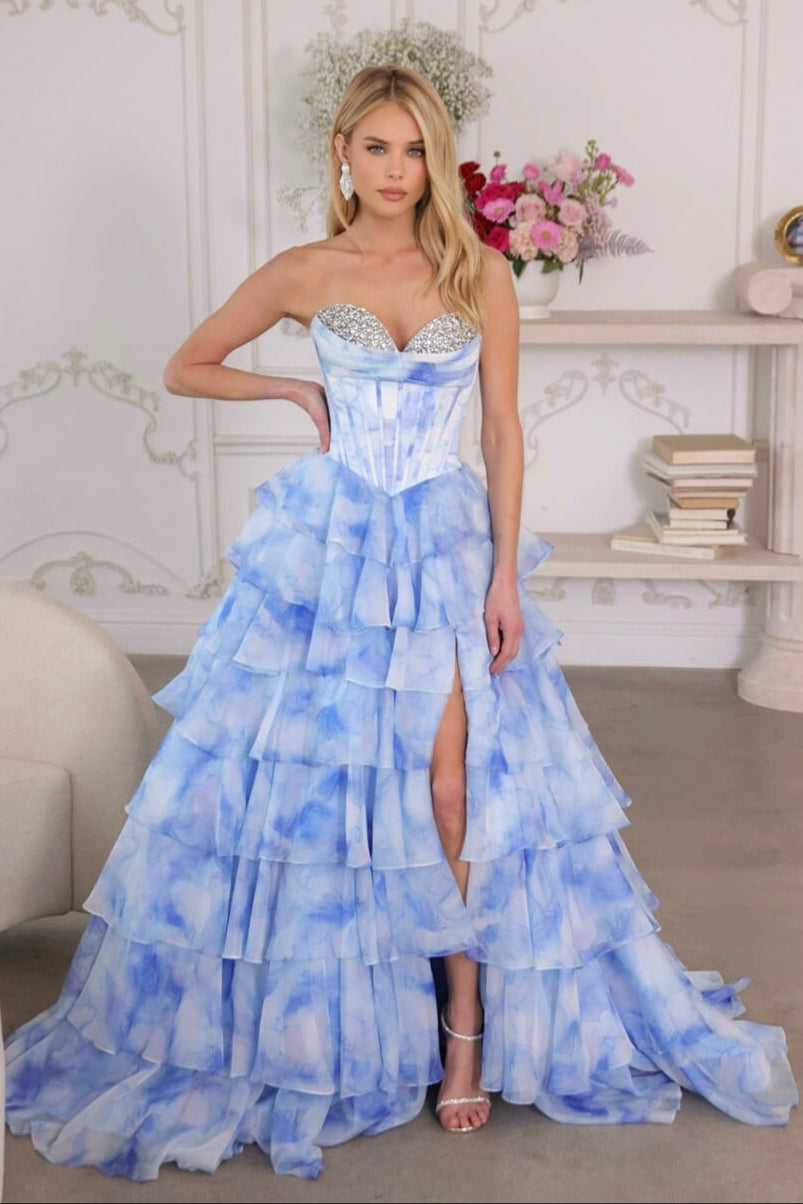 Ava Presley Watercolor Layered Ball Gown - Elegant Prom Dress for Weddings, Quinceañeras & Special Occasions