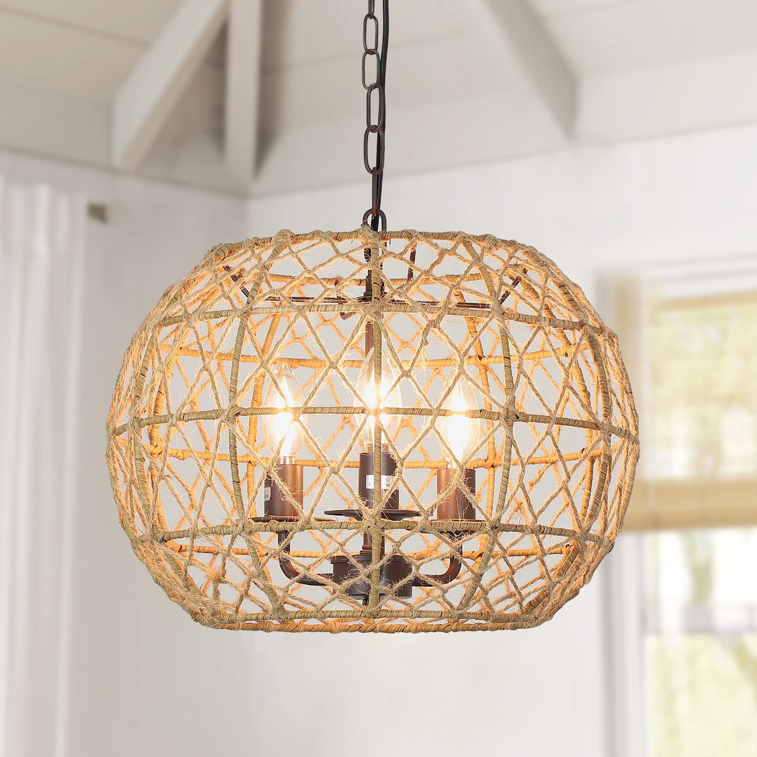 Depuley Rustic Woven 3-Light Pendant Chandelier - Adjustable 39