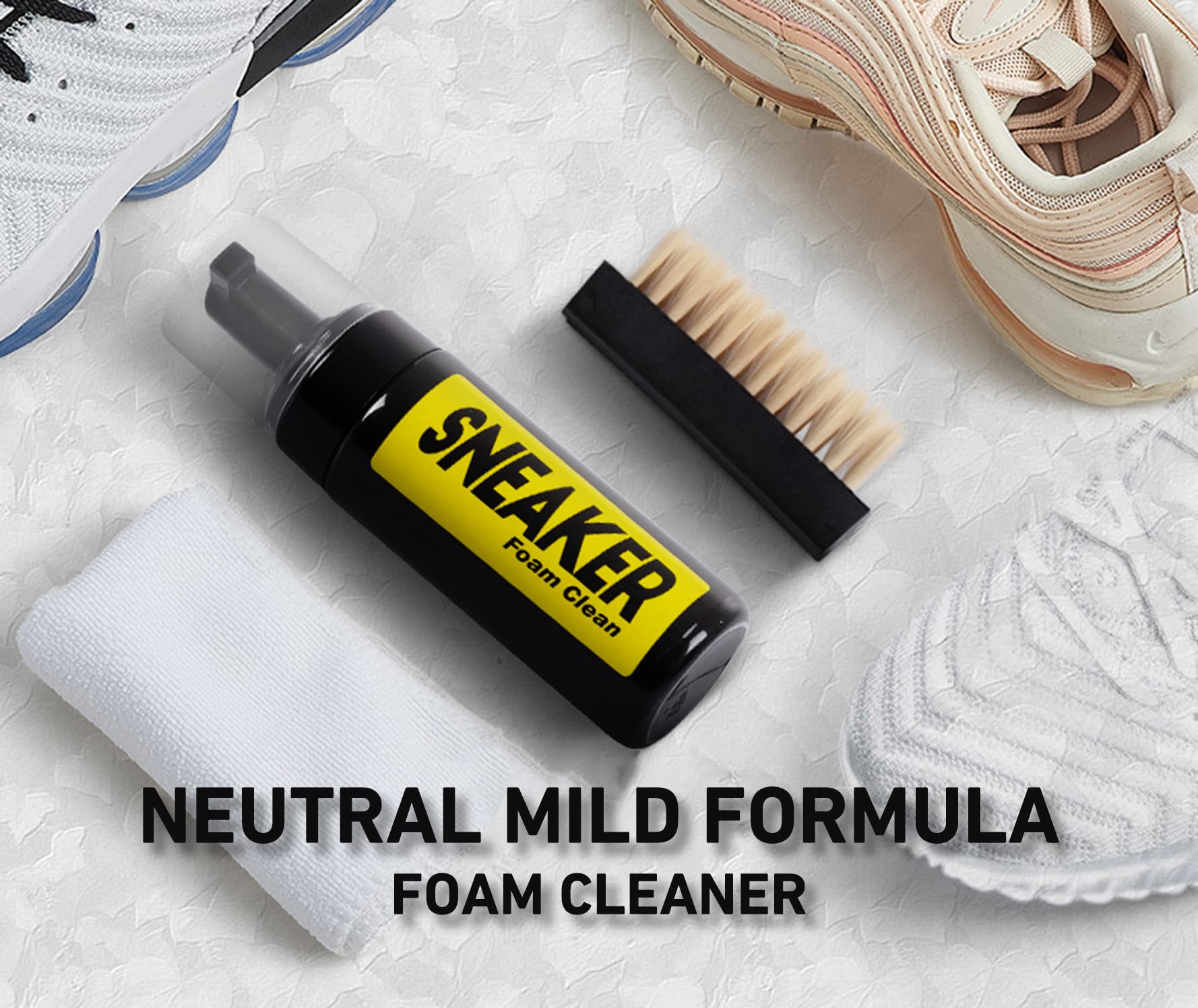 COZGO Shoe Cleaner Kit for Sneakers - Water-Free Foam Sneaker Cleaner (5.3Oz) with Shoe Brush & Microfiber Cloth - Works on Most Shoes - Perfect for Sneakerheads, Athletes & Daily Shoe Care