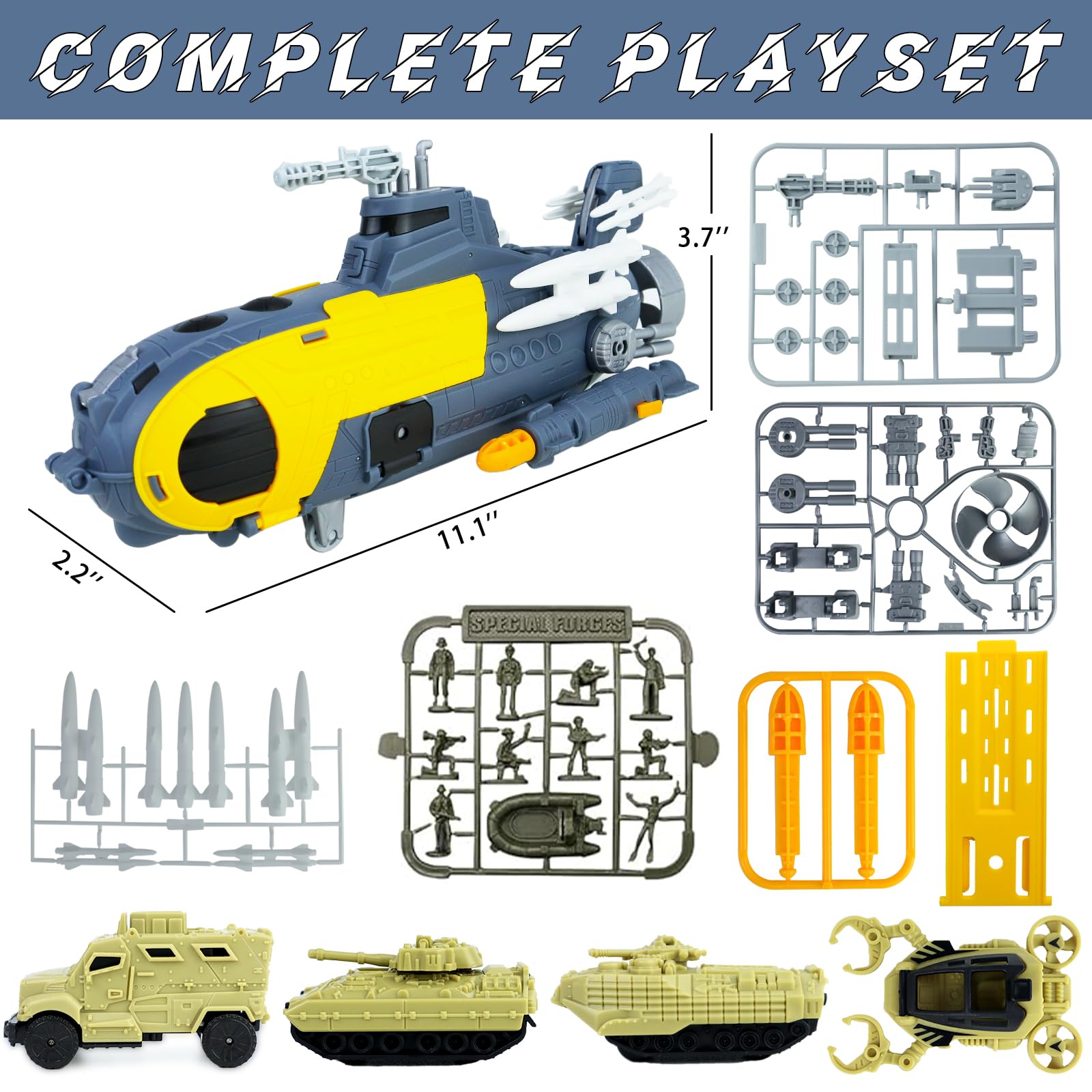 CORPER TOYS Military Submarine Playset with Army Vehicles & Action Figures - Kids Army Toy Set for Boys Ages 3+ | Perfect Gift for Birthday & Christmas | Underwater Battle & Adventure Role Play