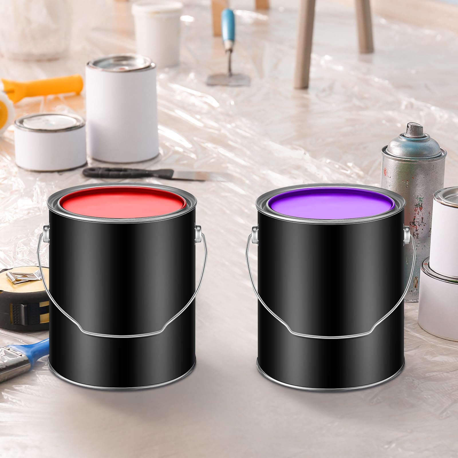Uiifan 12 Pack 1 Gallon Empty Metal Paint Cans with Lids & Handles - Black Paint Buckets for Paint, Varnish, Craft Storage - Perfect for DIY Projects, Art Supplies & Home Improvement Use