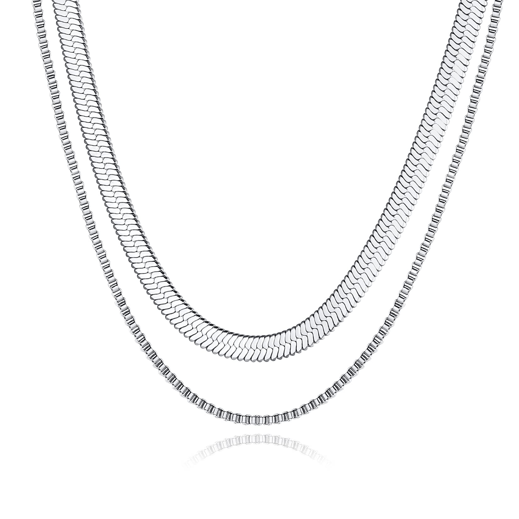 Layered Choker Necklace for Women - Silver Herringbone & Snake Chain Necklace | Trendy Layered Jewelry Gift for Teen Girls | Perfect for Casual Wear, Parties & Everyday Fashion