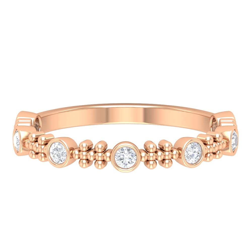 0.25 CT Minimalist Moissanite Half Eternity Ring - 14K Solid Gold Beaded Bezel Set Wedding Band for Women | Perfect for Anniversary, Engagement & Everyday Elegance