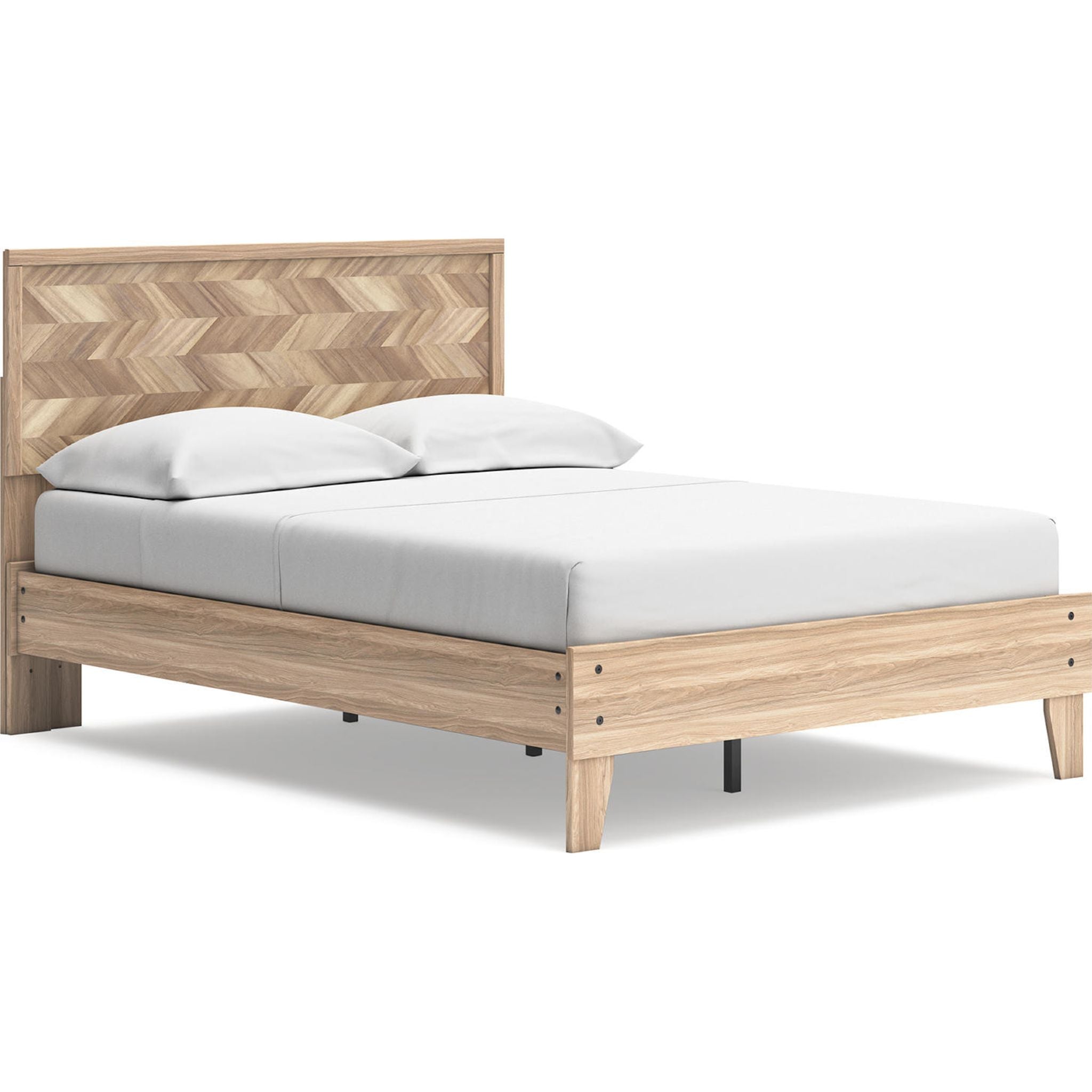 Battelle Full Platform Bed Frame in Tan - Modern Minimalist Wooden Bed with Sturdy Support for Bedroom, Guest Room, or Dorm