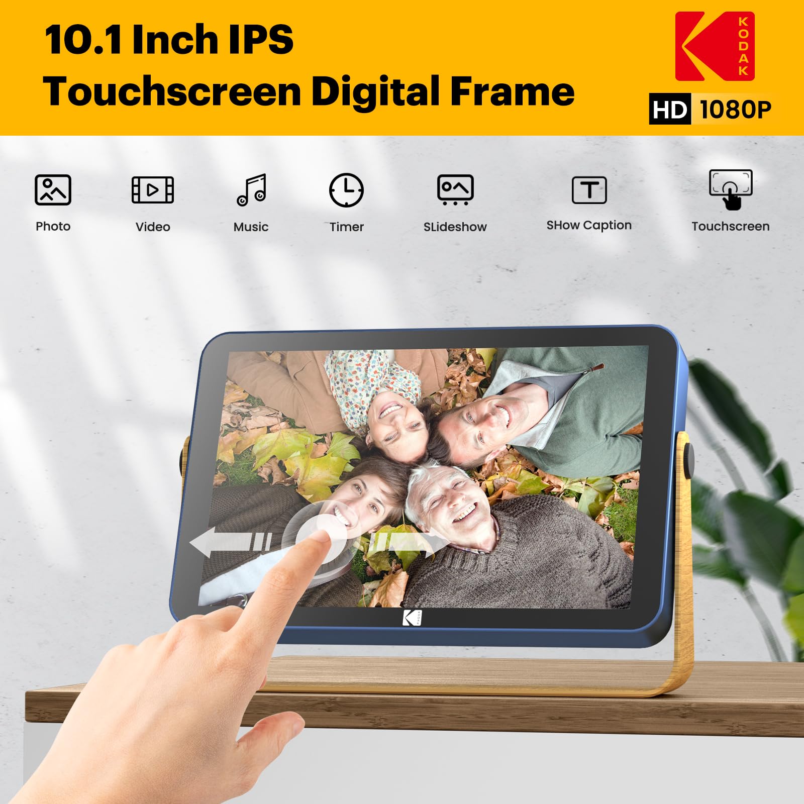 KODAK 10.1 Inch WiFi Digital Photo Frame with 4000mAh Battery | 1920x1200 HD IPS Touch Screen | 16GB Built-in Memory | Auto-Rotate | KODAK App Compatible | Perfect Gift for Family & Friends | Blue - Ideal for Home Decor, Office Display, and Sharing Memories Digitally