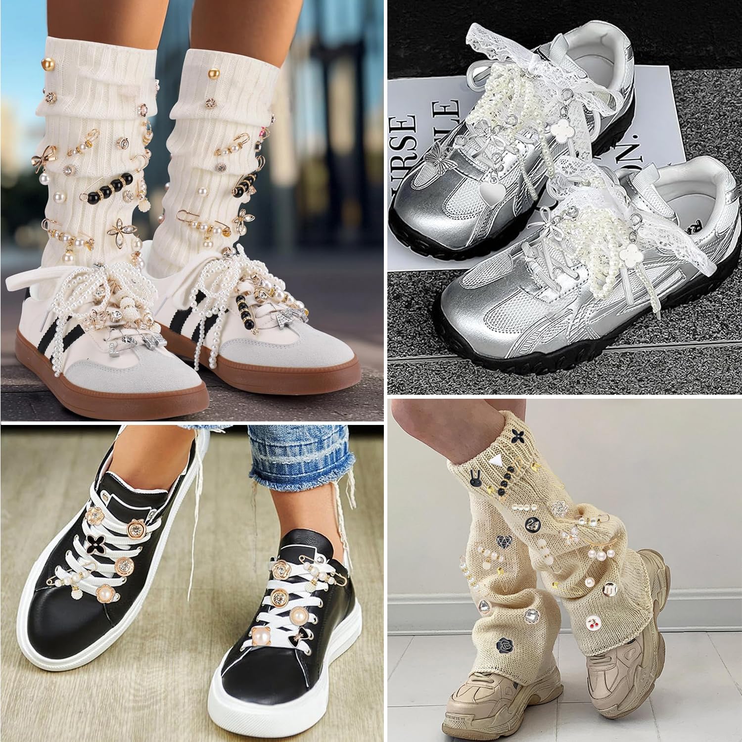 72 Pcs Sneaker Charms - Pearl Rhinestone Shoe Jewelry for Women | Stylish Shoelace Charms, Brooches & Safety Pins | Perfect for Sneakers, Socks & Clothing Accessories | Great for Casual Wear, Parties & Fashion DIY Projects