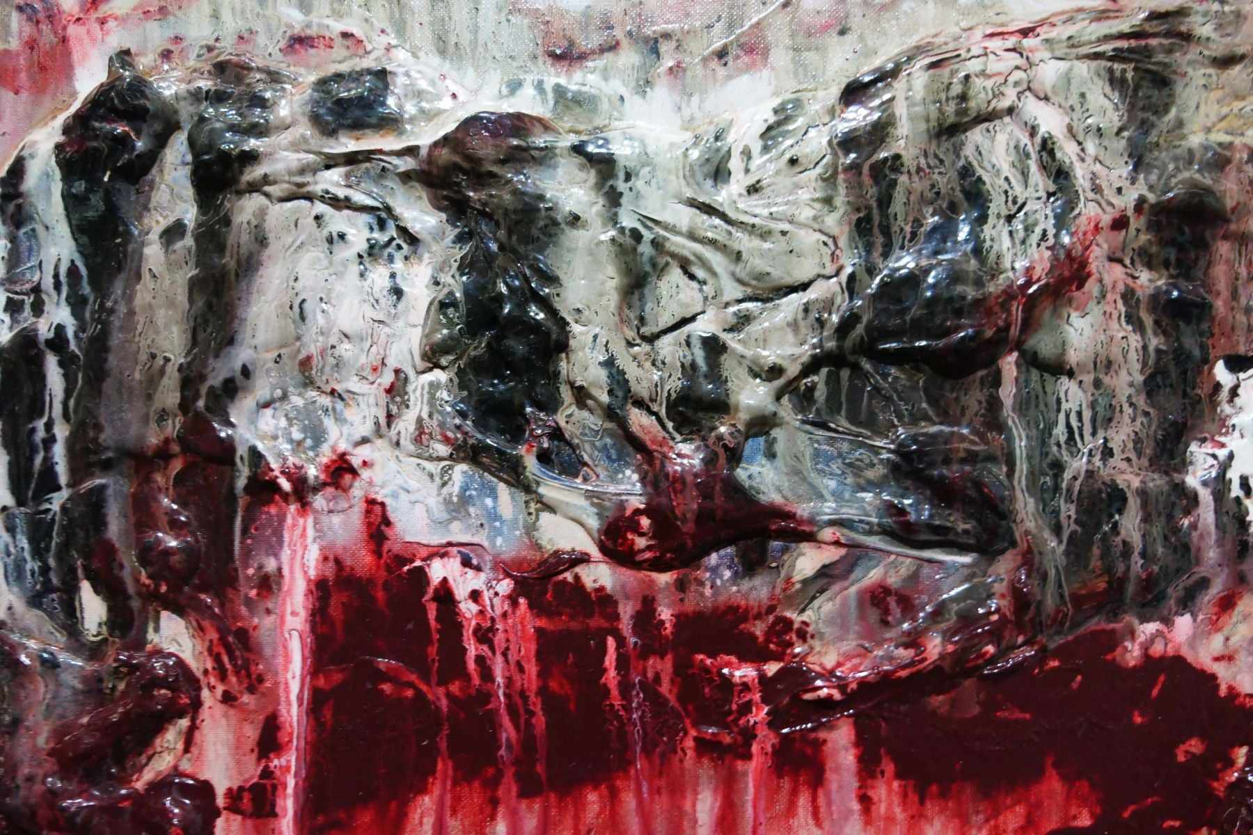 200cm x 80cm Grey Red Textured Abstract Rose Painting - Modern Wall Art for Living Room, Bedroom & Office Decor