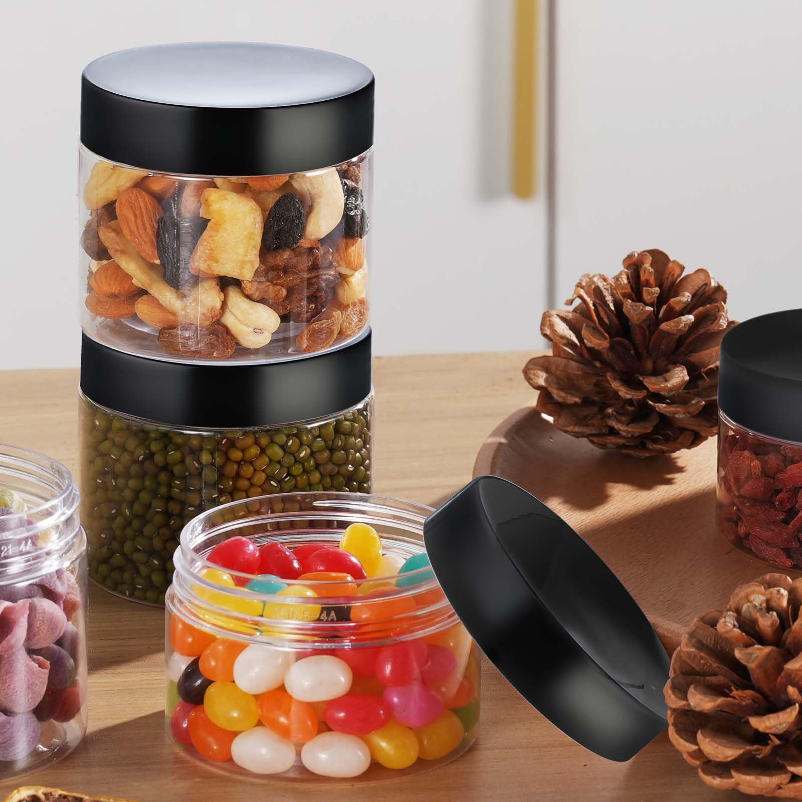 6 oz Clear Plastic Jars with Black Lids - 8 Pack Wide Mouth BPA-Free Food Grade Containers for Storage | Refillable Cosmetic Jars for DIY Crafts, Lotion, Cream, Slime & Spice | Perfect for Kitchen, Bathroom & Craft Room Organization