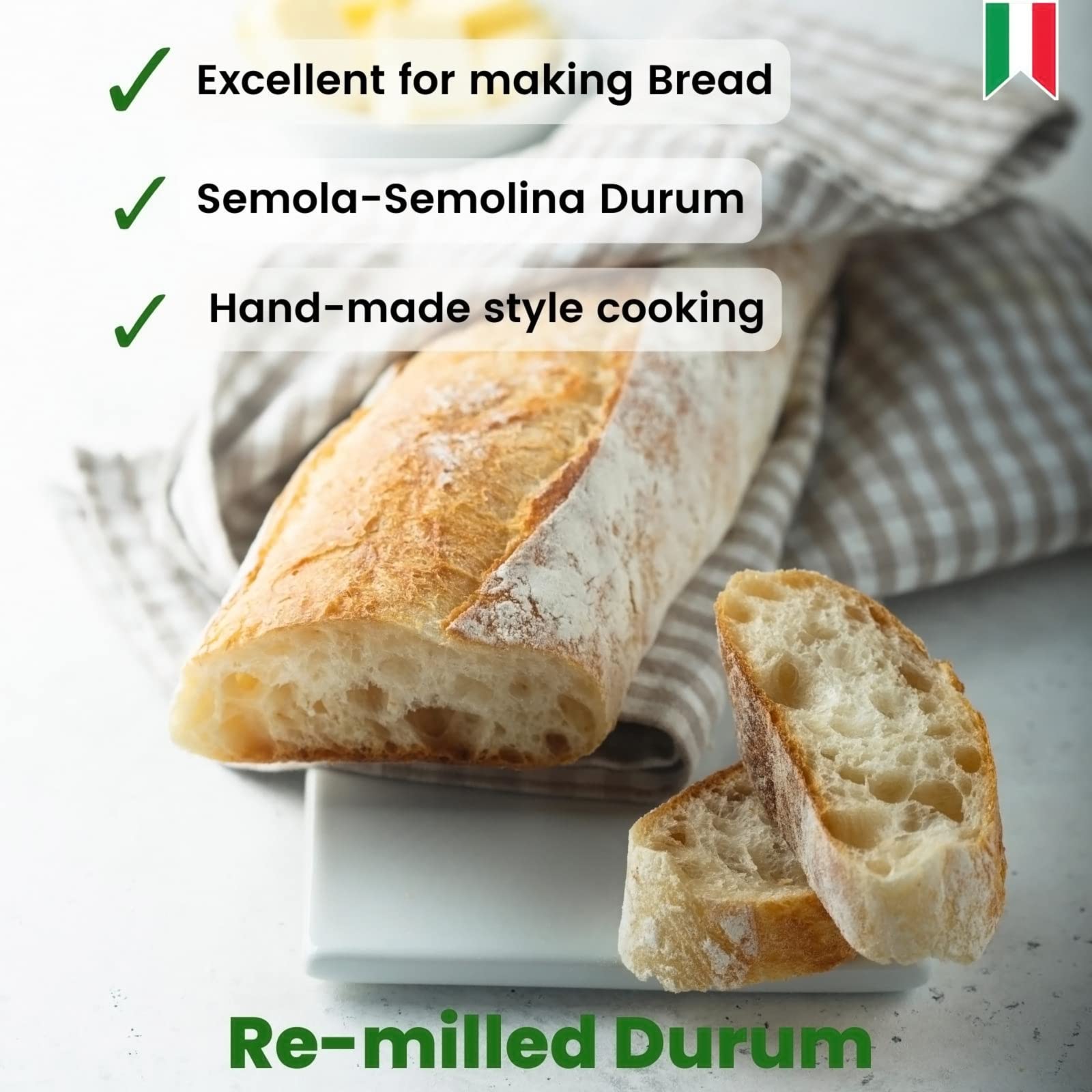 POLSELLI 2 Pack x 1kg Semolina Flour - Premium Durum Wheat Semolina for Baking Bread, Pizza & Pasta | Perfect for Italian Recipes & Homemade Cooking