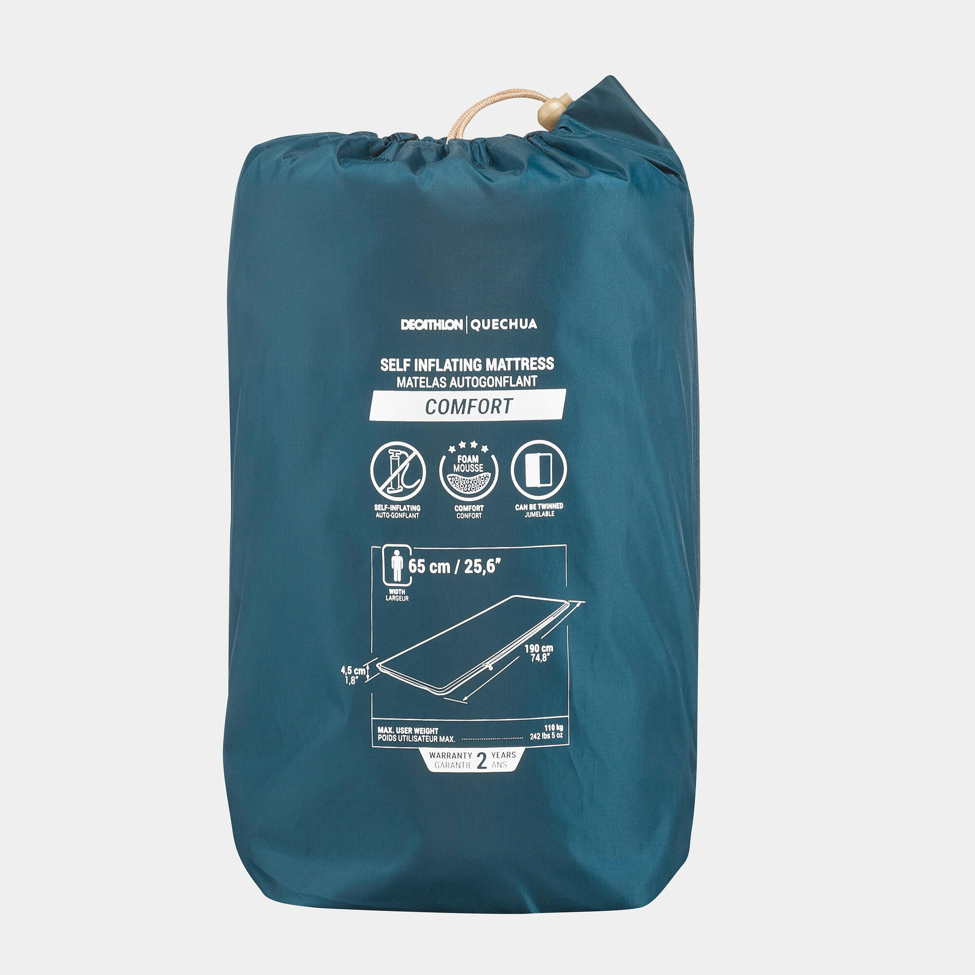 Quechua Arpenaz Comfort Self Inflating Camping Mattress - 4 Season Lightweight Sleeping Pad for Hiking, Backpacking & Outdoor Adventures
