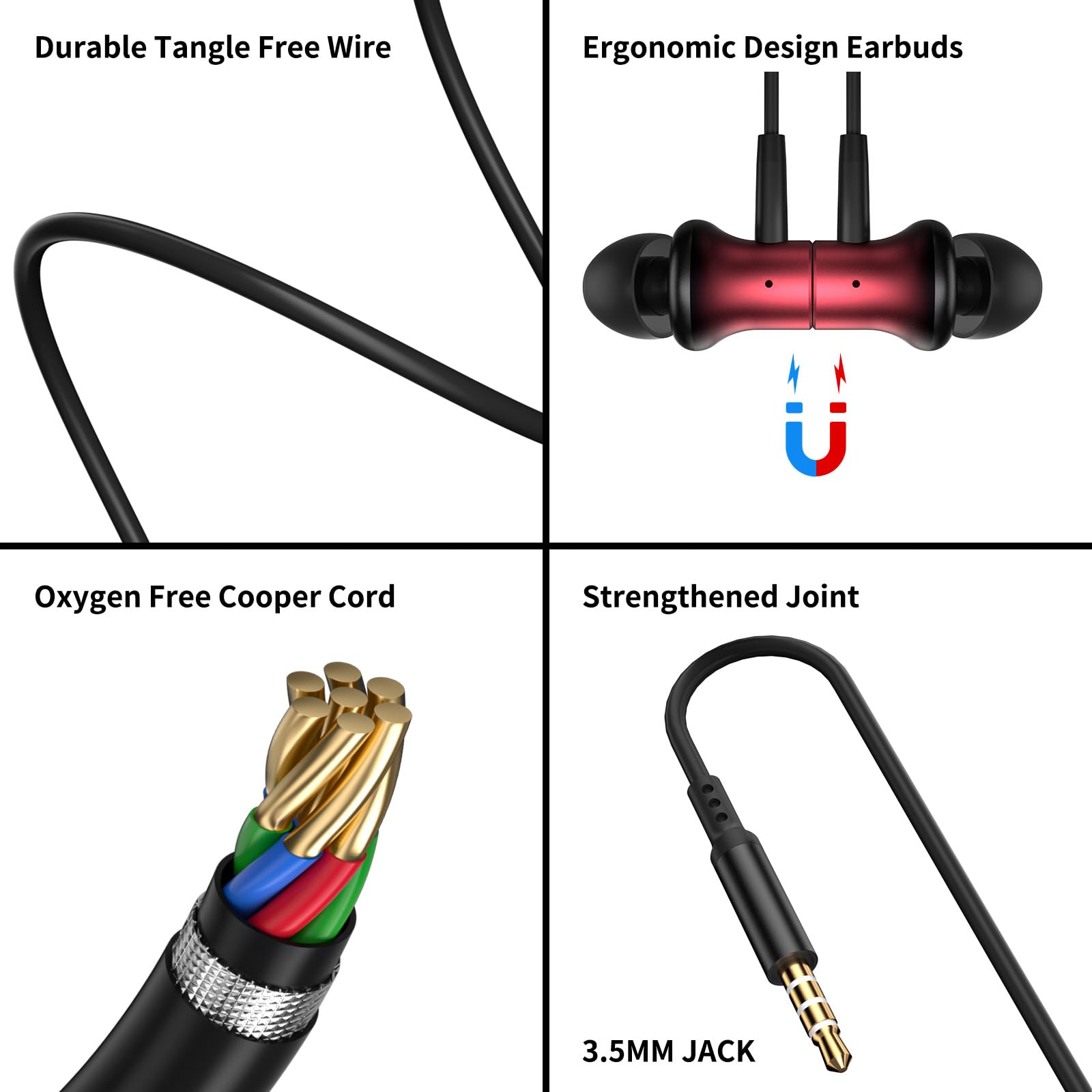 Magnetic Wired Earbuds with 3.5mm Jack - Noise Cancelling In-Ear Headphones for Chromebook, Laptop, PC, Samsung Galaxy A25/A15 5G & Kindle Fire HD 10/8/7 Plus - Perfect for Work, Study, Gaming and Travel