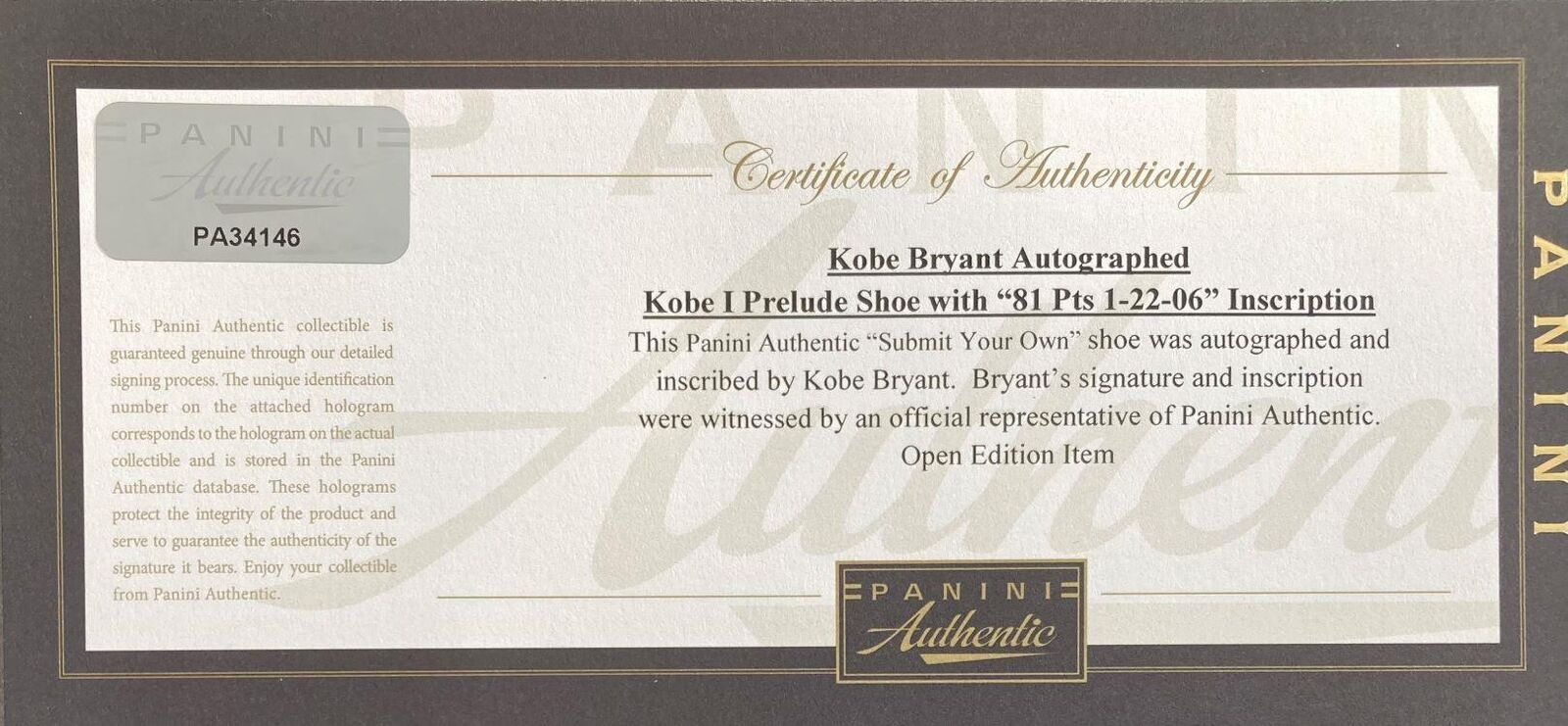 Kobe Bryant Lakers Signed Nike Zoom Kobe I Prelude Shoes - Limited Edition 81 PTS Panini Certified - Perfect for Collectors, Basketball Fans & Sports Memorabilia Enthusiasts