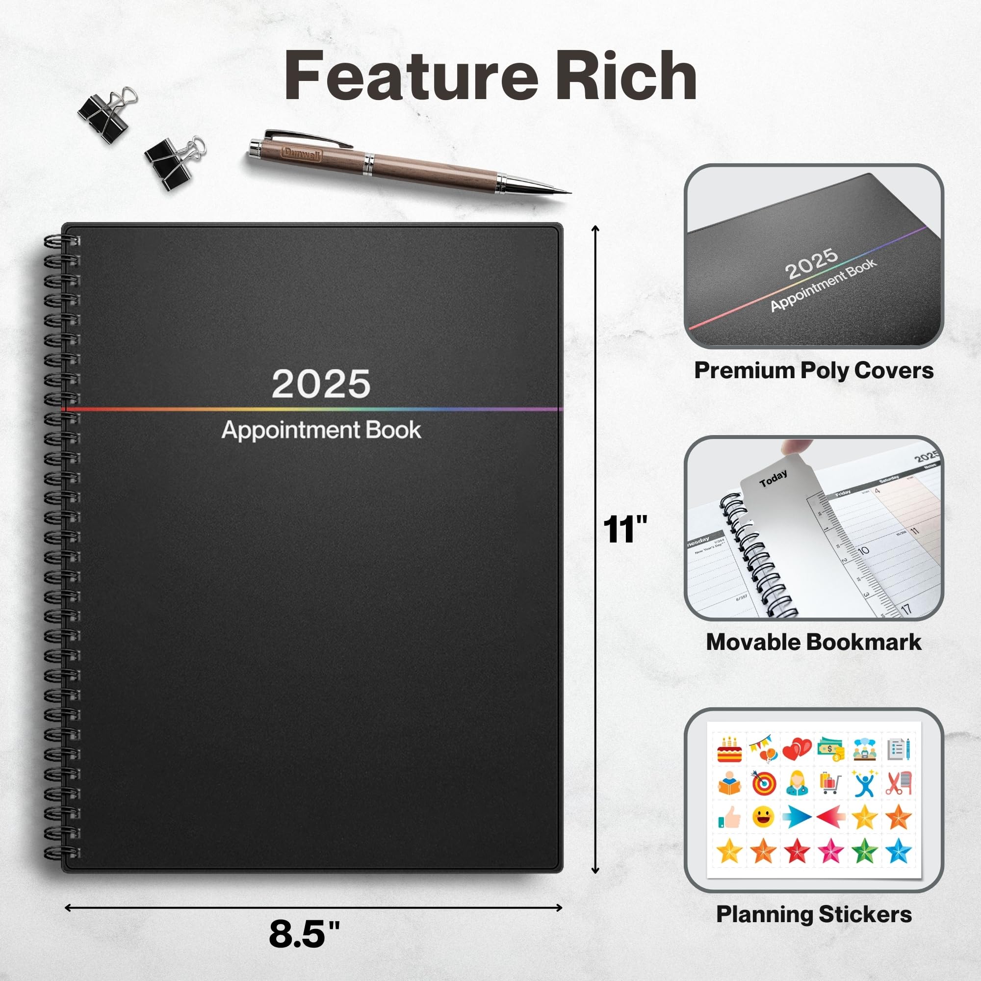 **Dunwell 2025 Appointment Book - 8.5x11 Inch Colorful Planner, Jan-Dec 2025, Large Daily & Weekly Organizer with Monthly Tabs, 15-Minute Quarter-Hourly Scheduling - Perfect for Professionals, Students & Office Use**
