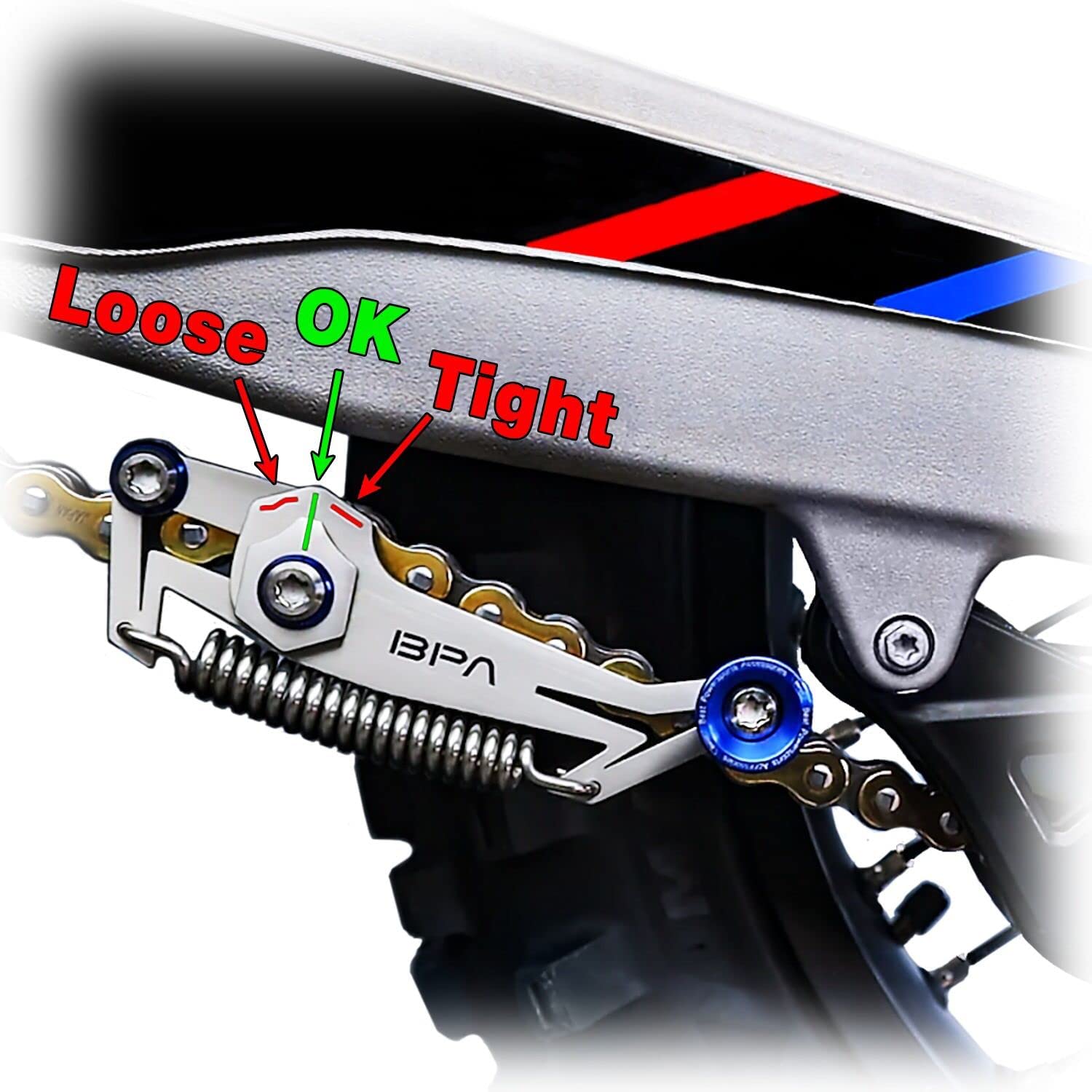 BPA-Free Racing Motorcycle Chain Slack Adjuster Tool - Quick & Precise Chain Tensioning Tool for Dirt Bikes, Sport Bikes & Cruisers - Easy Installation & Adjustment (Blue) - Perfect for Track Days, Off-Road Adventures & DIY Maintenance