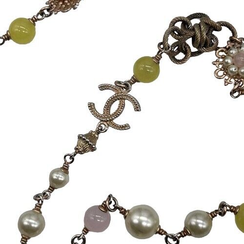 Chanel 2016 Pearl CC Logo Long Necklace with Clear Beads - Elegant Yellow Fashion Jewelry for Women, Perfect for Parties, Weddings and Special Occasions