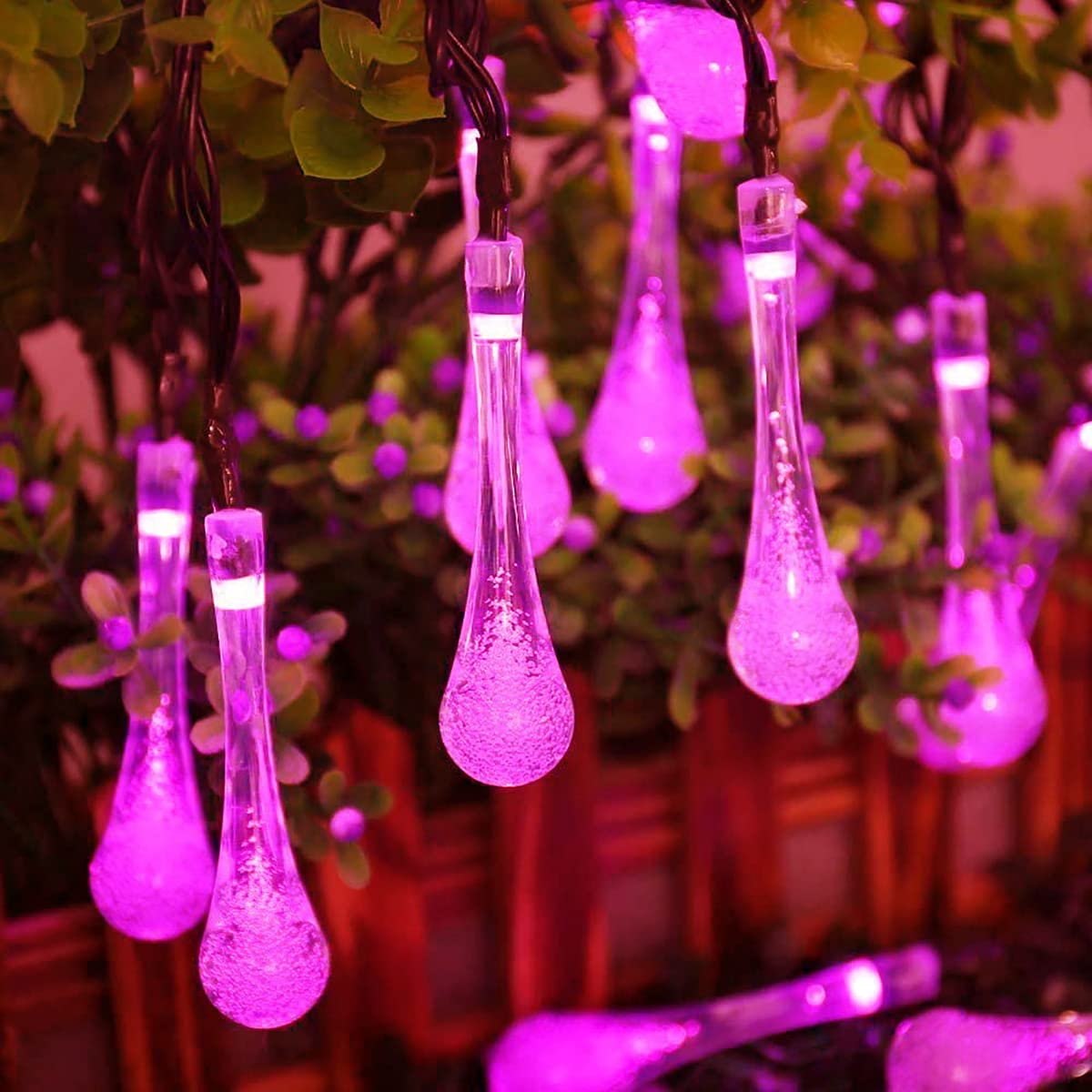 WONFAST 20ft 30LED Solar Outdoor String Lights - Waterproof Crystal Water Drop Fairy Lights for Garden, Patio, Wedding & Christmas Decor (Pink) | Solar Powered Party Lights for Outdoor Decoration & Festive Events