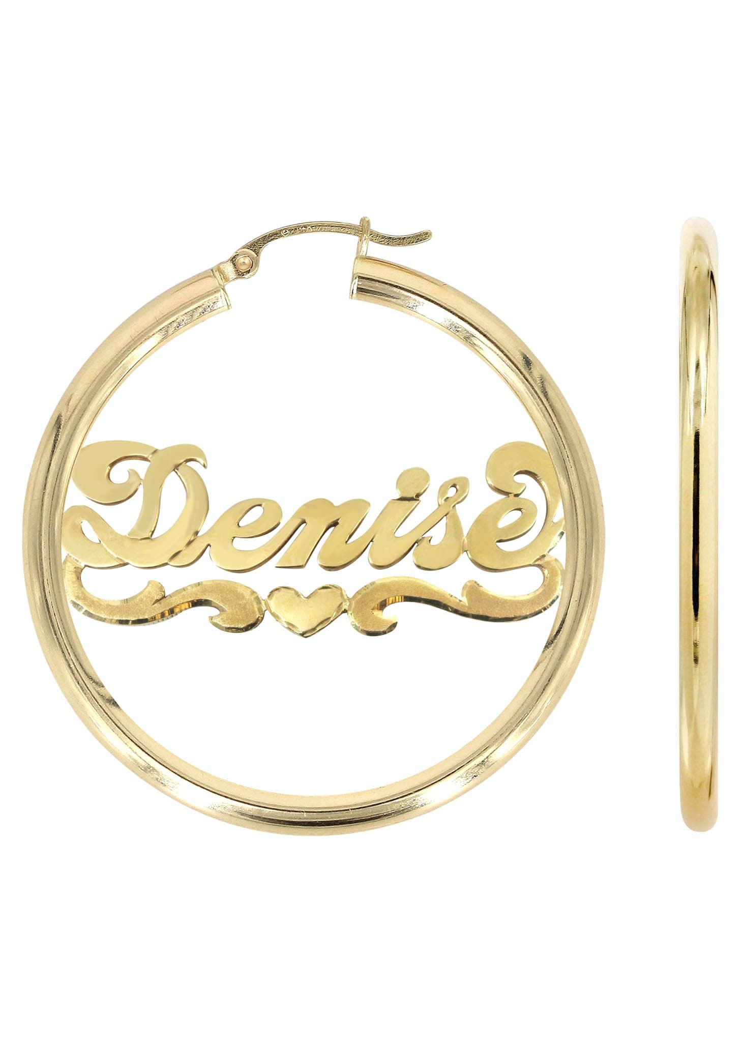 14K Gold Diamond-Cut Heart Name Plate Hoop Earrings for Women - Elegant Personalized Jewelry Gift for Valentine's Day, Anniversary & Special Occasions