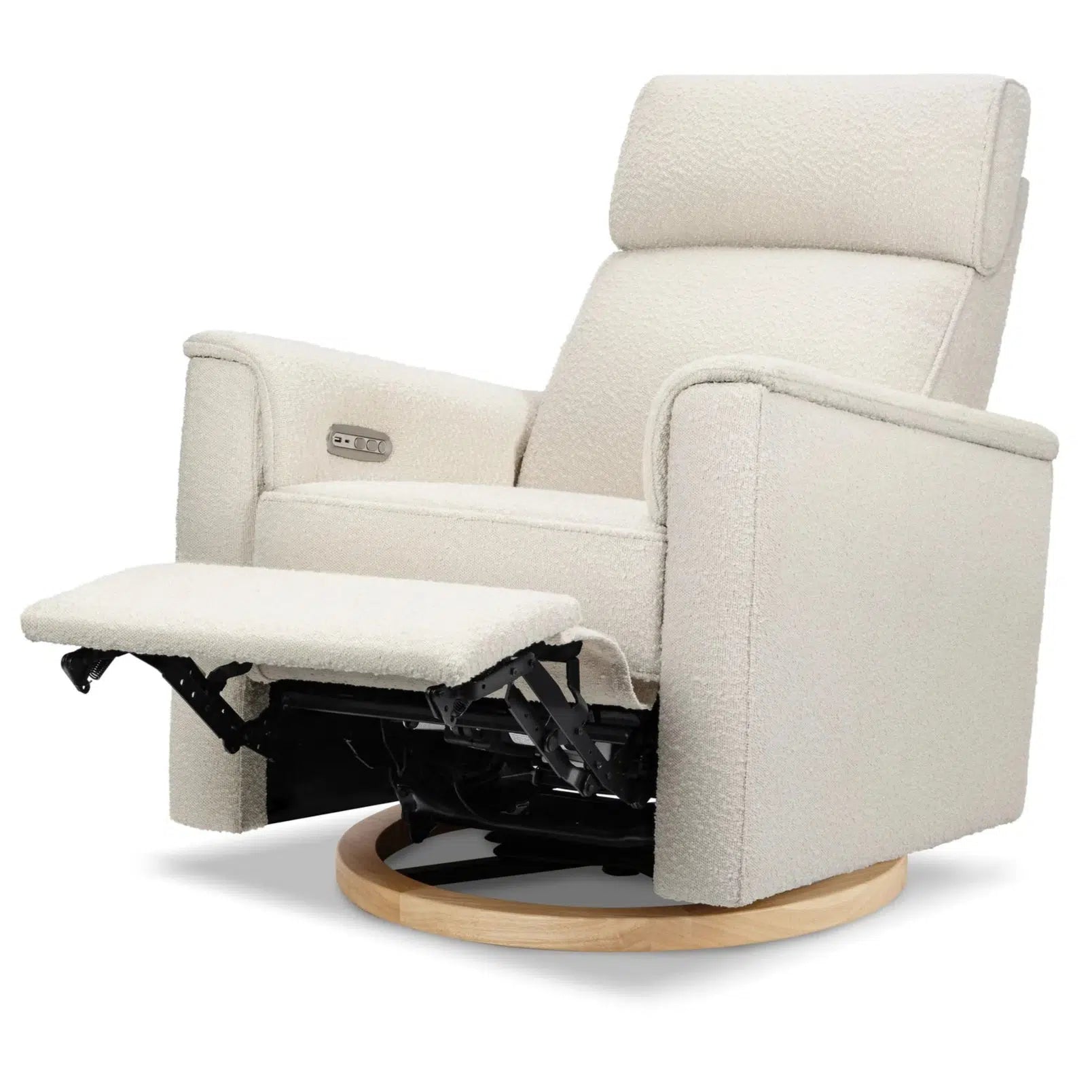 Monogram by Namesake Willa Power Recliner with Adjustable Headrest - Ivory Boucle Fabric & Wood Base (Exclusive) - Perfect for Living Room, Home Theater & Relaxation