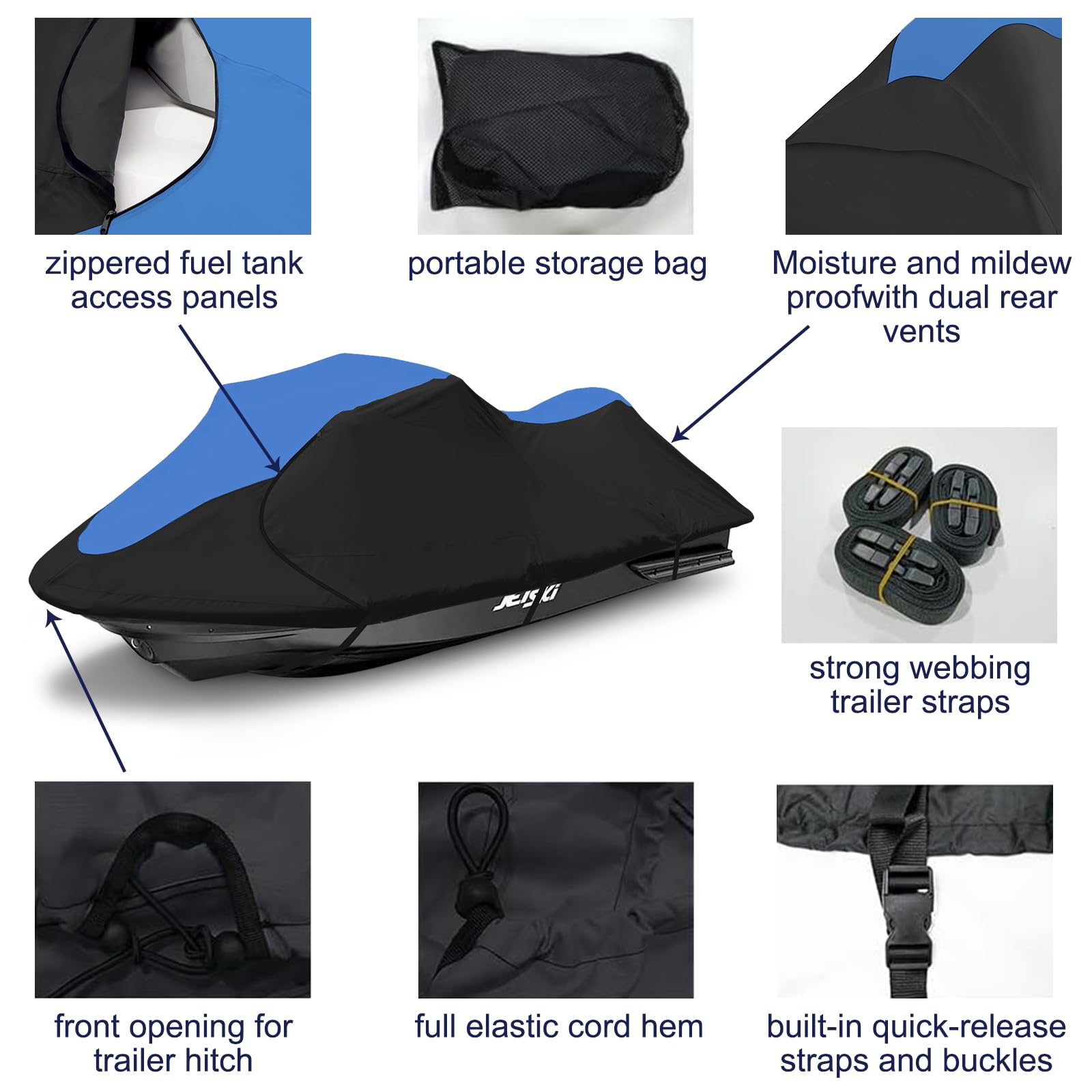 **600D Heavy-Duty Jet Ski Cover - Waterproof & UV-Resistant Trailerable Cover for 126