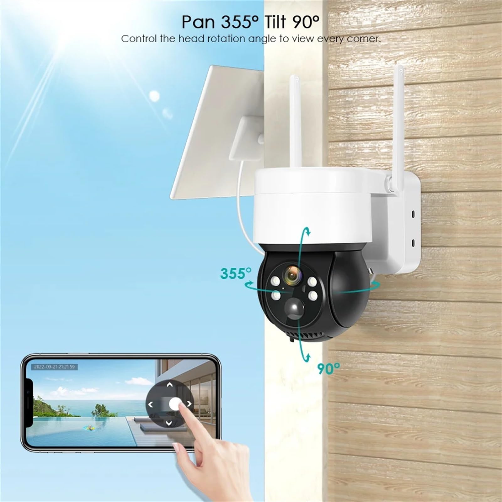 JOLIANE 2MP Solar CCTV Camera - Outdoor PTZ Security with Night Vision for Home Surveillance (WiFi Only)