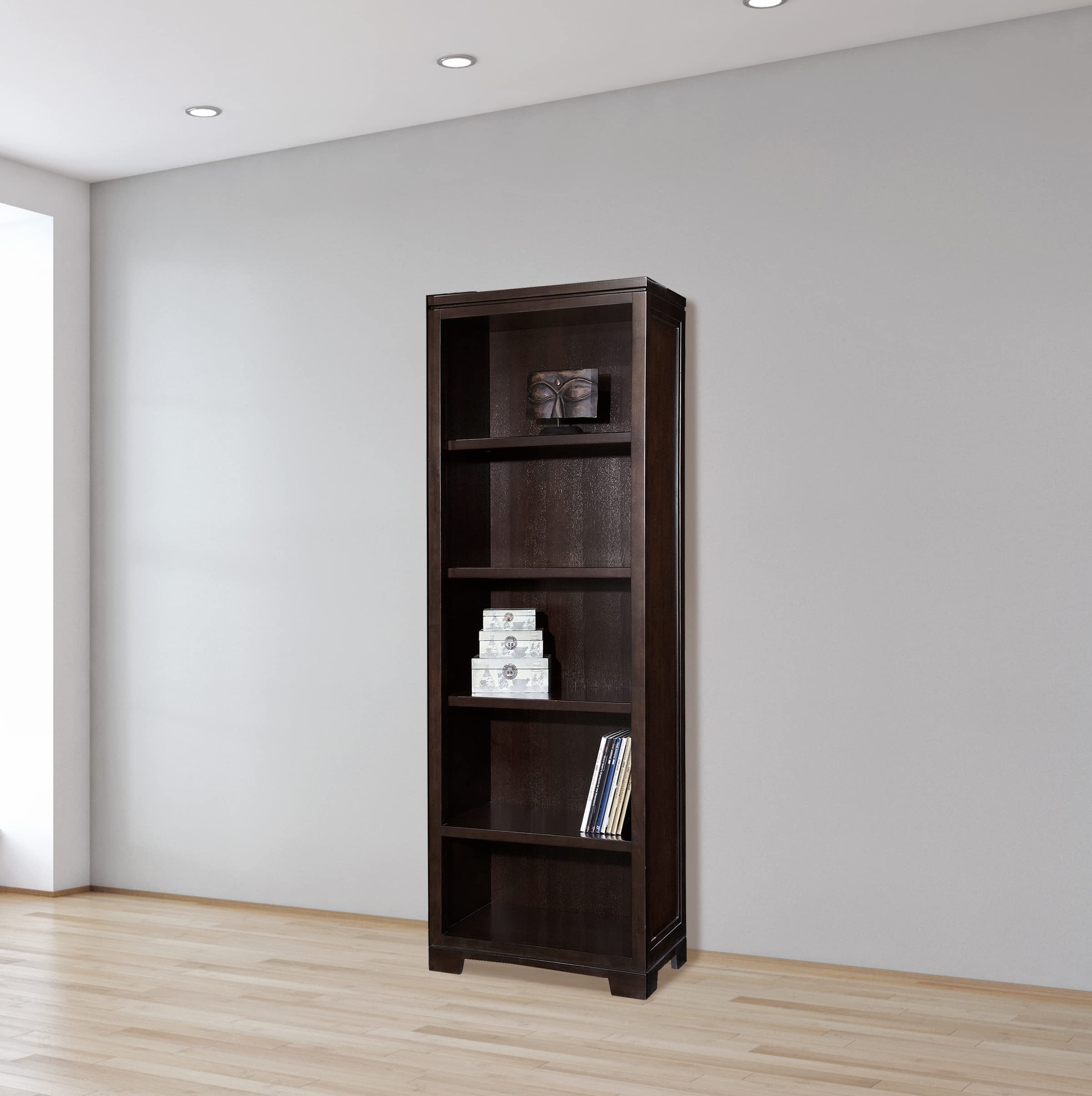 Hekman Mocha Narrow 5-Shelf Bookcase - Solid Ash Wood with Ash Veneer, Mid-Century Modern Storage Shelf for Living Room, Home Office & Study - Perfect for Books, Decor & Organizing Small Spaces