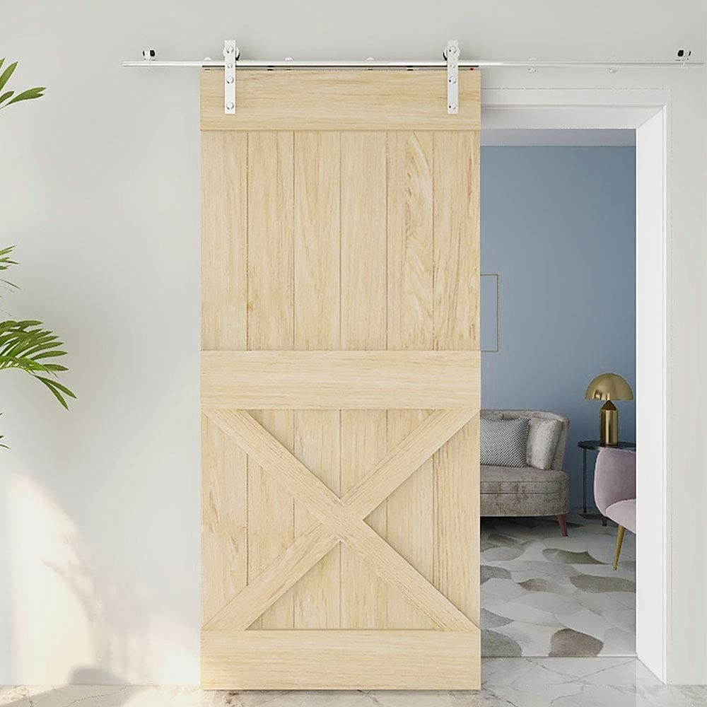 TSMST 7FT Sliding Barn Door Hardware Kit - Stainless Steel & Aluminum Modern Style for Single Wood Door (Max 42