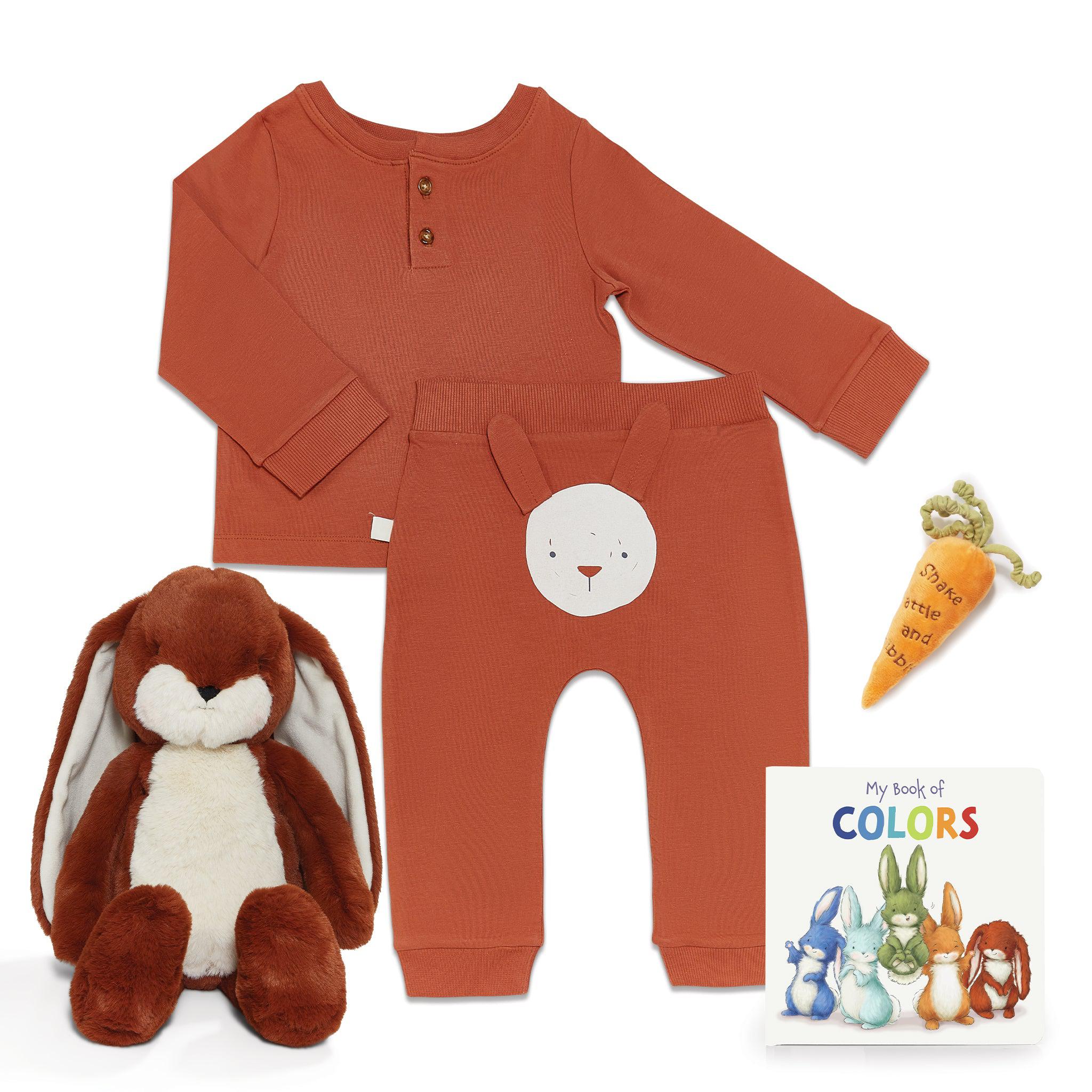 Snuggle Bunny Gift Set - Soft Plush Stuffed Animal Toy for Babies & Toddlers | Perfect for Easter, Baby Showers & Nursery Decor | Paprika Color