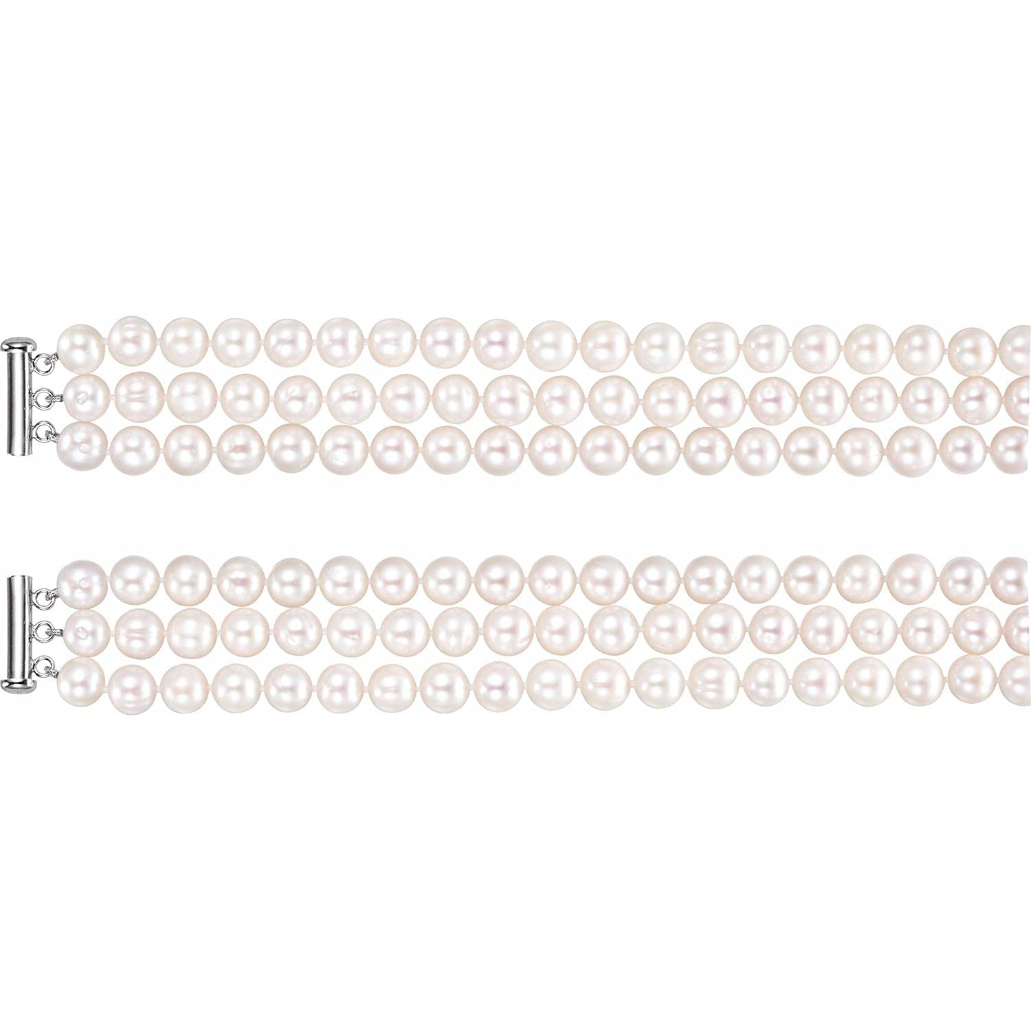 Sterling Silver Freshwater Cultured Pearl 3-Row Pendant Necklace 22