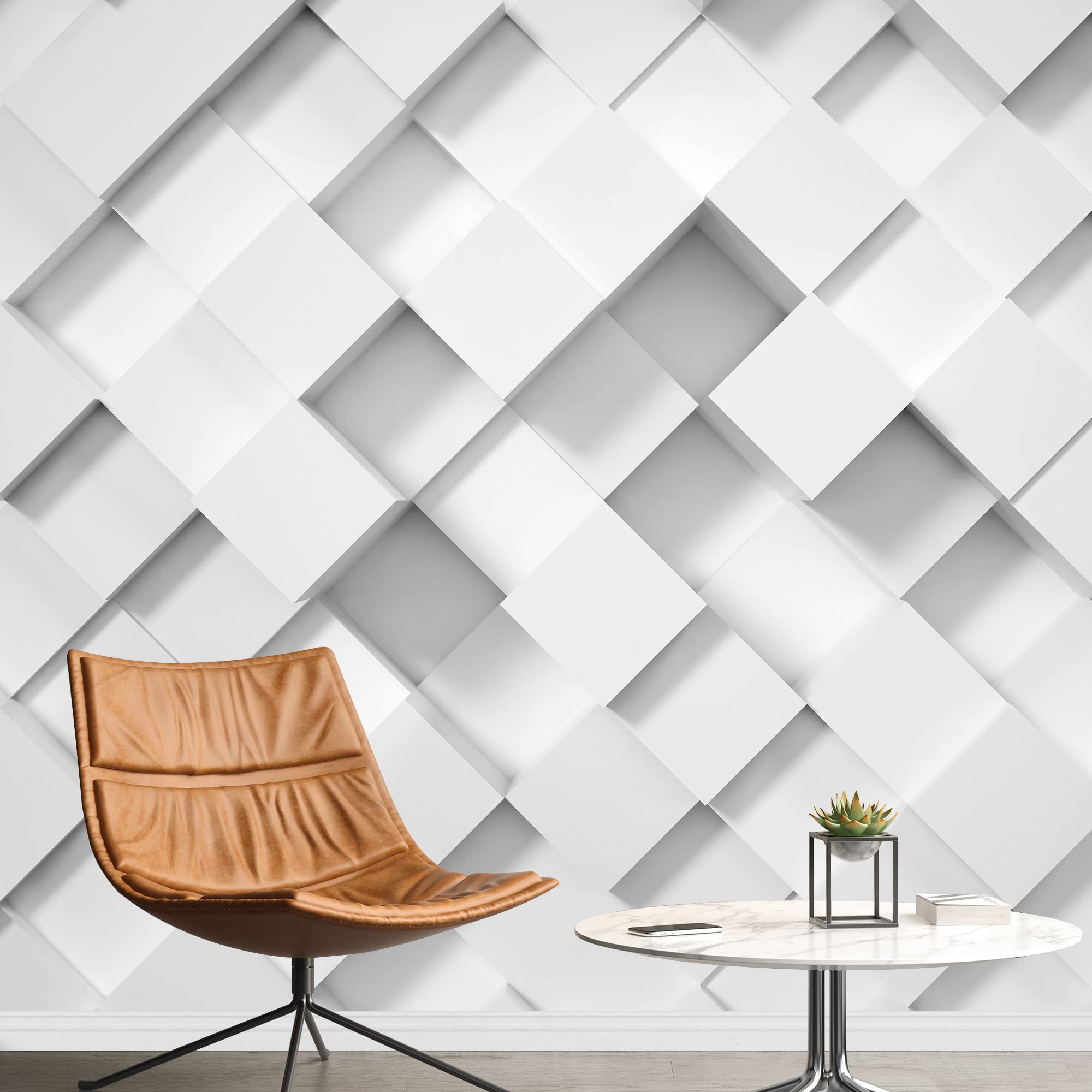 Geometric 3D White Puzzle Wall Decal - Removable Polygonal Abstract Wall Mural Art for Living Room, Bedroom & Office - 66x96 Inch Minimalist Bohemian Decor - Perfect for Home, Workspace & Meditation Areas