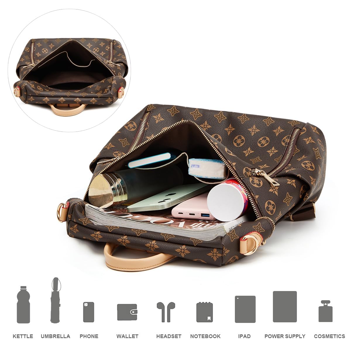 Stylish Women's PU Leather Convertible Backpack Purse - 2-Piece Travel Satchel Handbag Set for Work, Commuting & Weekend Getaways
