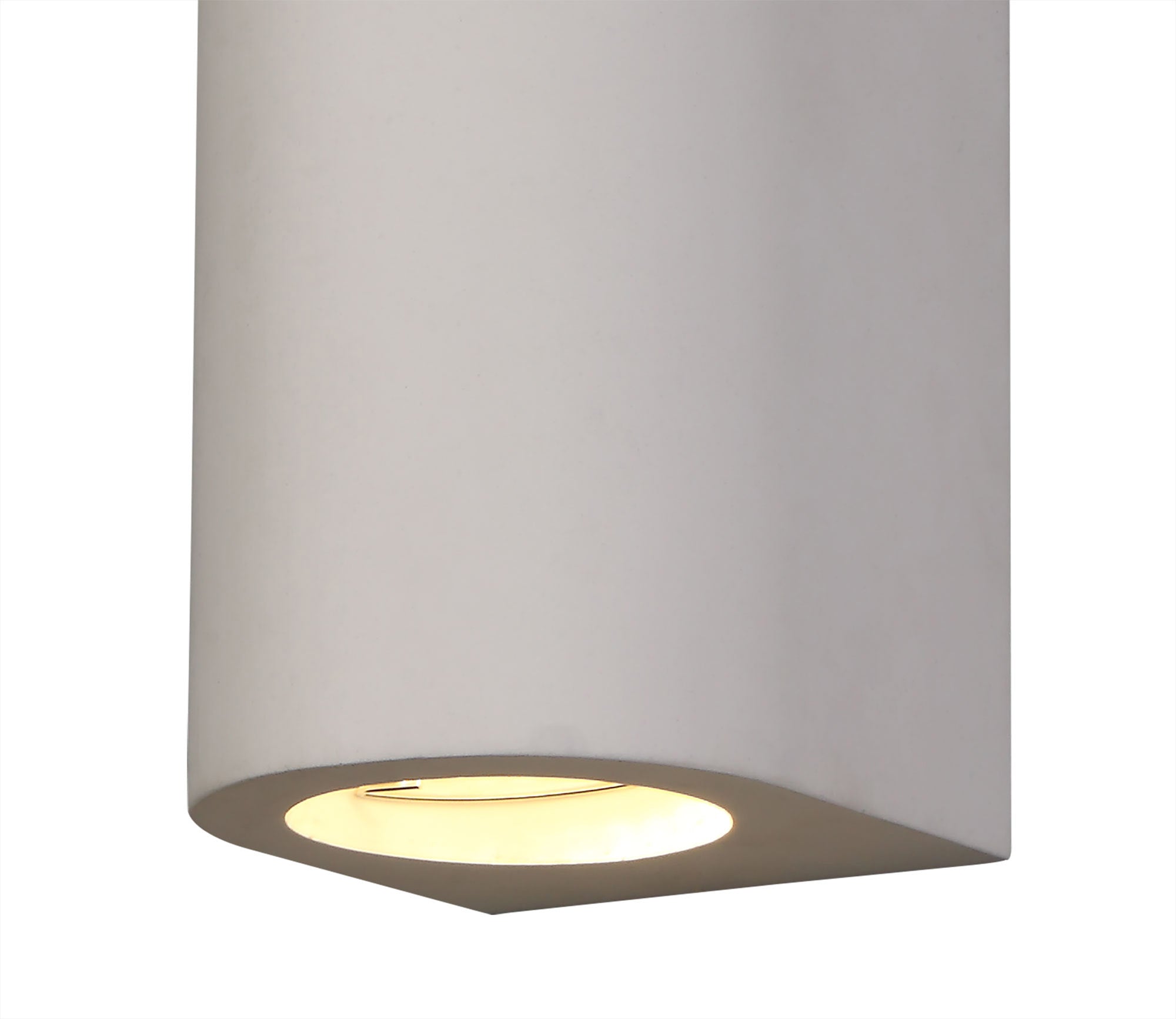 Alina Modern Rectangular & Cylinder Up Down Wall Lamp - 2 x GU10 Bulb Sockets - White Paintable Gypsum Finish - Perfect for Bedroom, Living Room & Hallway Lighting