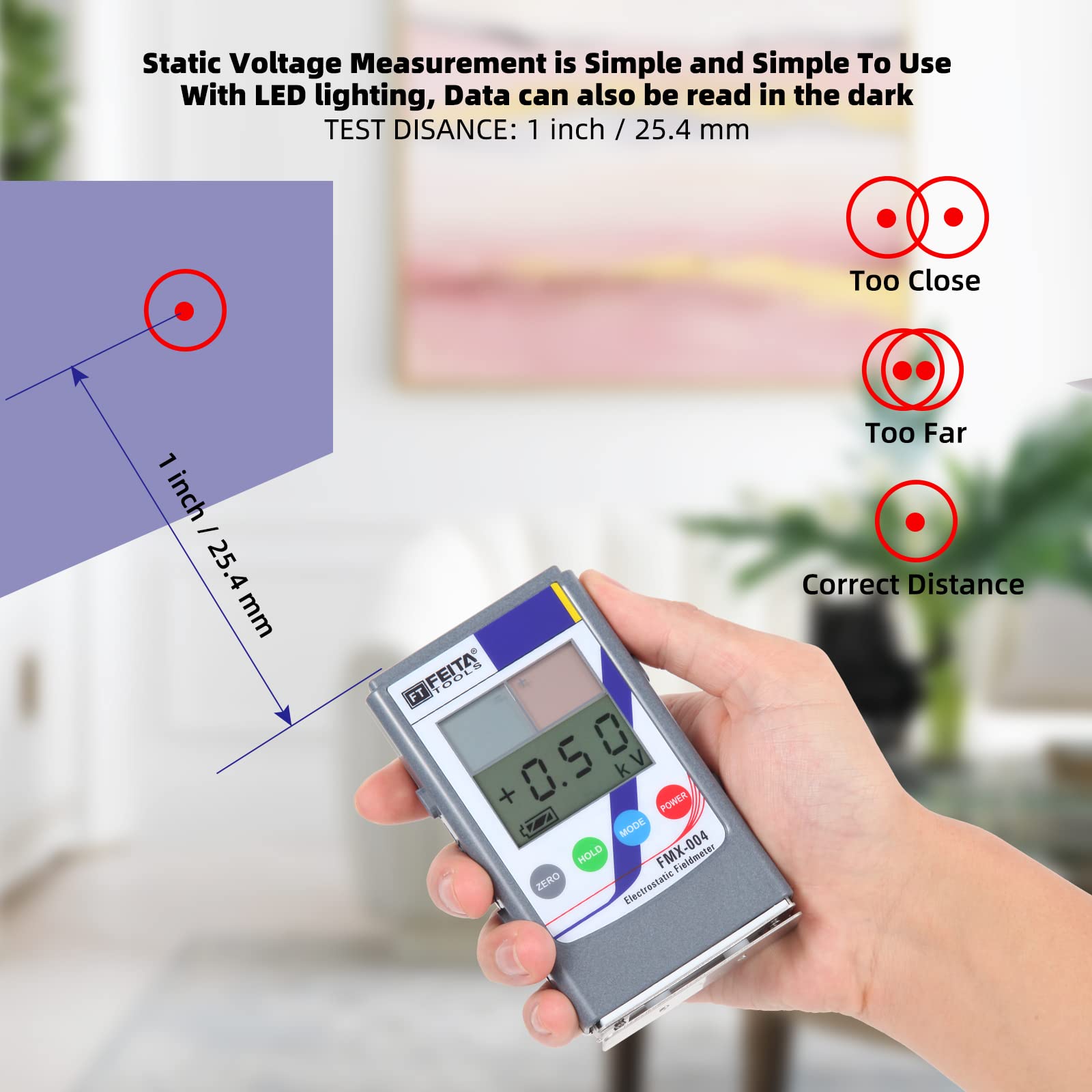 FEITA Upgraded Handheld Electrostatic Field Meter 0-30KV - Portable ESD Tester for Static Electricity Detection on Textile, Fiber, Paper, Rubber & Plastic - Ideal for Industrial Safety, Quality Control & Laboratory Measurements
