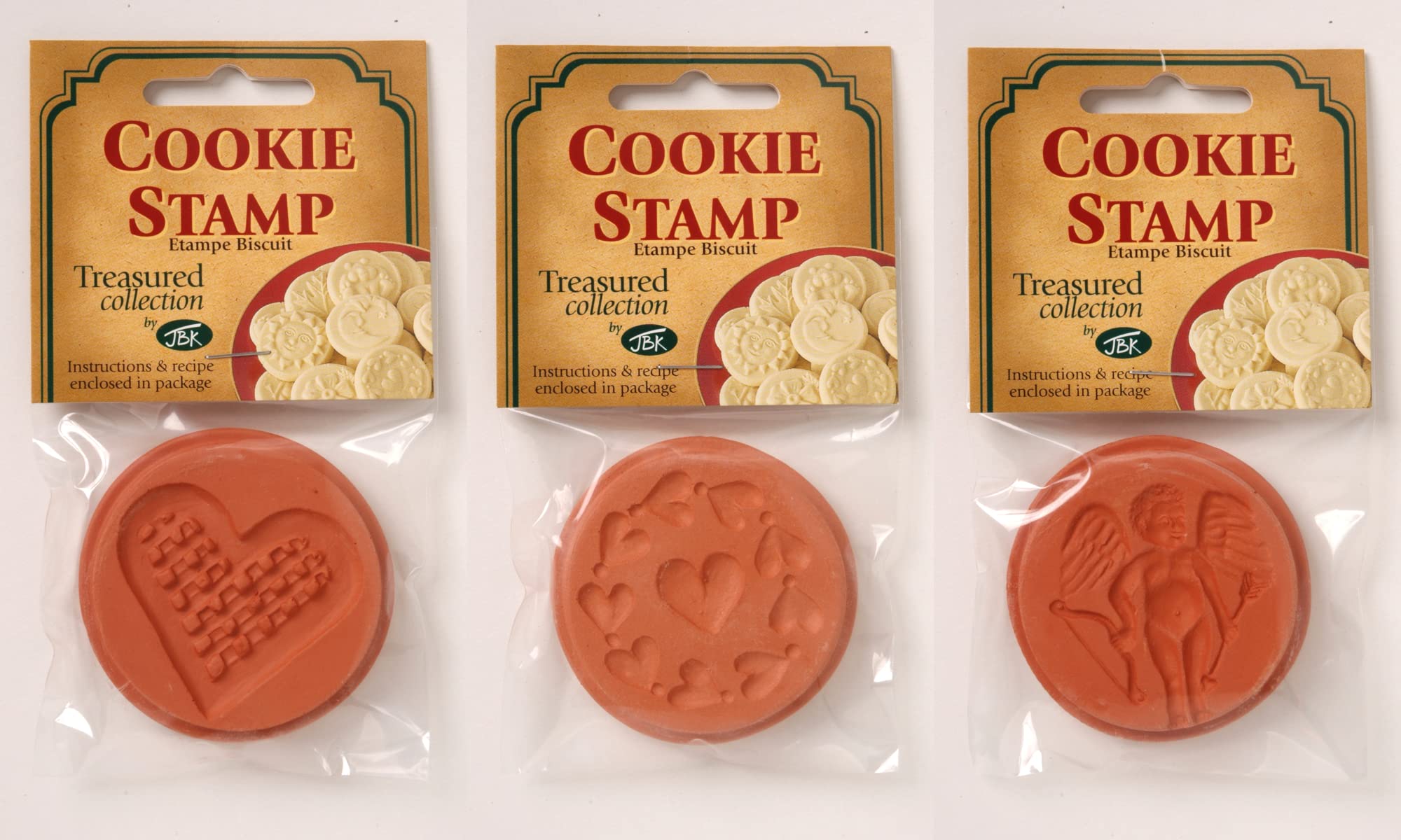 Terra Cotta Cookie Stamps - 3 Piece Love Heart Set for Baking, DIY Cookies, Wedding & Holiday Gift Giving - Handmade Clay Cookie Press for Decorating Homemade Treats