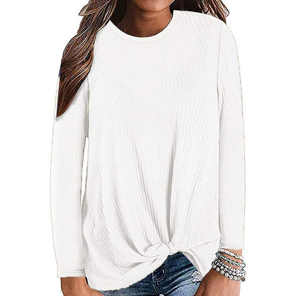 ZEFOTIM Women's Long Sleeve Knit Blouse - Casual Waffle Knit Tunic Top with Knot Detail for Fall & Winter | Perfect for Office, Date Night & Everyday Wear
