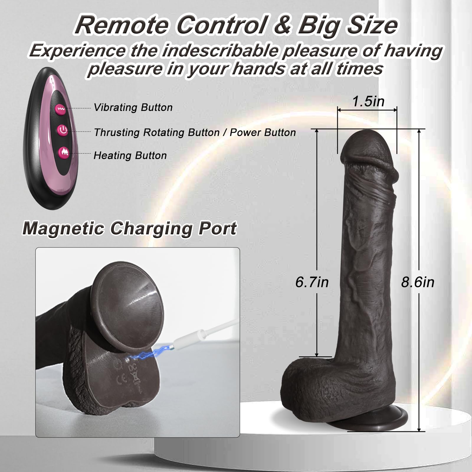 Realistic Silicone Thrusting Dildo Vibrator - 10 Vibration Modes & Heating G-Spot Stimulator with Suction Cup Base & Remote Control | Adult Sex Toy for Women & Couples | Perfect for Solo Play, Partnered Fun, and BDSM Exploration