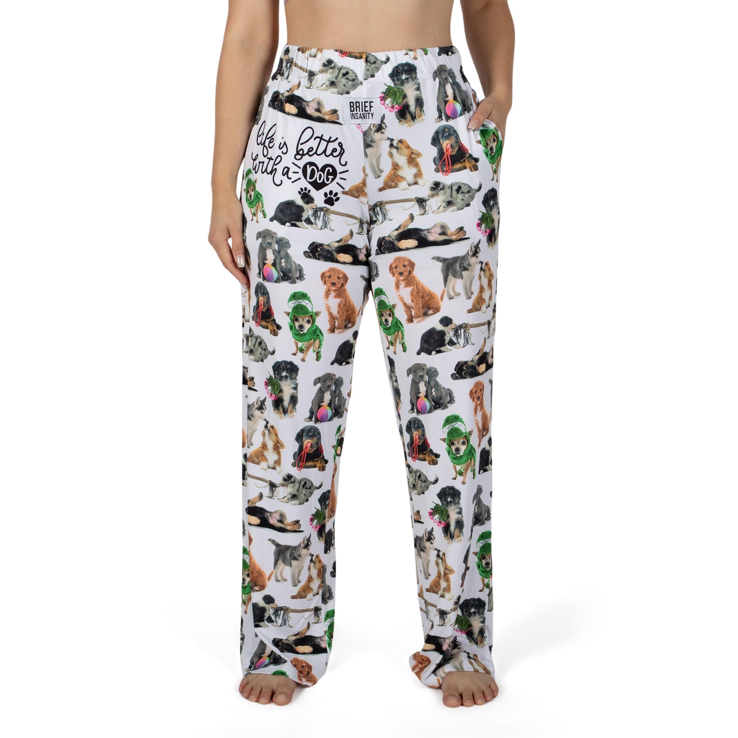 BRIEF INSANITY Dog Lover Pajama Pants - Soft Wide Leg Sleepwear for Women & Men - Cozy Unisex Loungewear - Perfect for Relaxing at Home, Dog Walking, and Netflix Nights