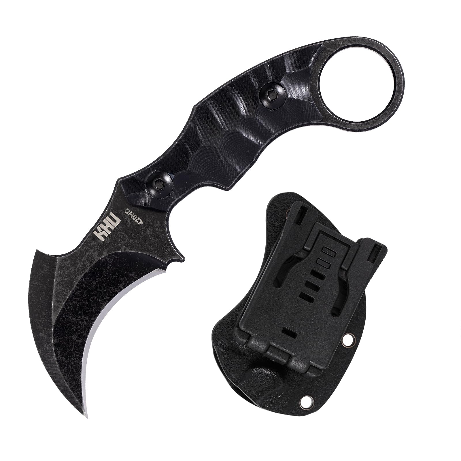 KHU Tactical Fixed Blade Knife - Karambit Hunting & Survival Knife with 420HC Steel Blade & G10 Handle | Outdoor Camping, Hunting Gear with Kydex Sheath | Perfect for Bushcraft, Self Defense & Wilderness Adventures